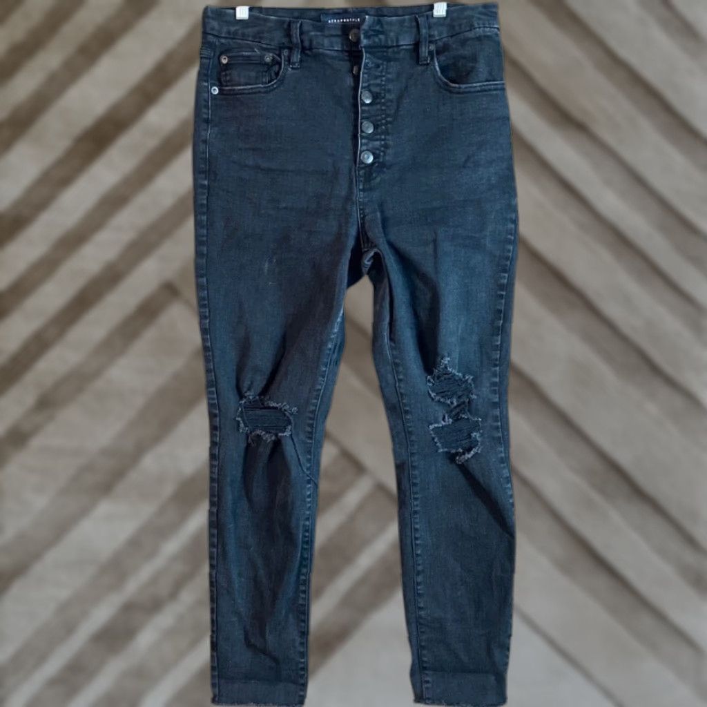 Aeropostale Aeropostale Jeans Womens Black High Rise Distressed Jegging Stretch 12R Size 24" / US 00 / IT 34 - 1 Thumbnail
