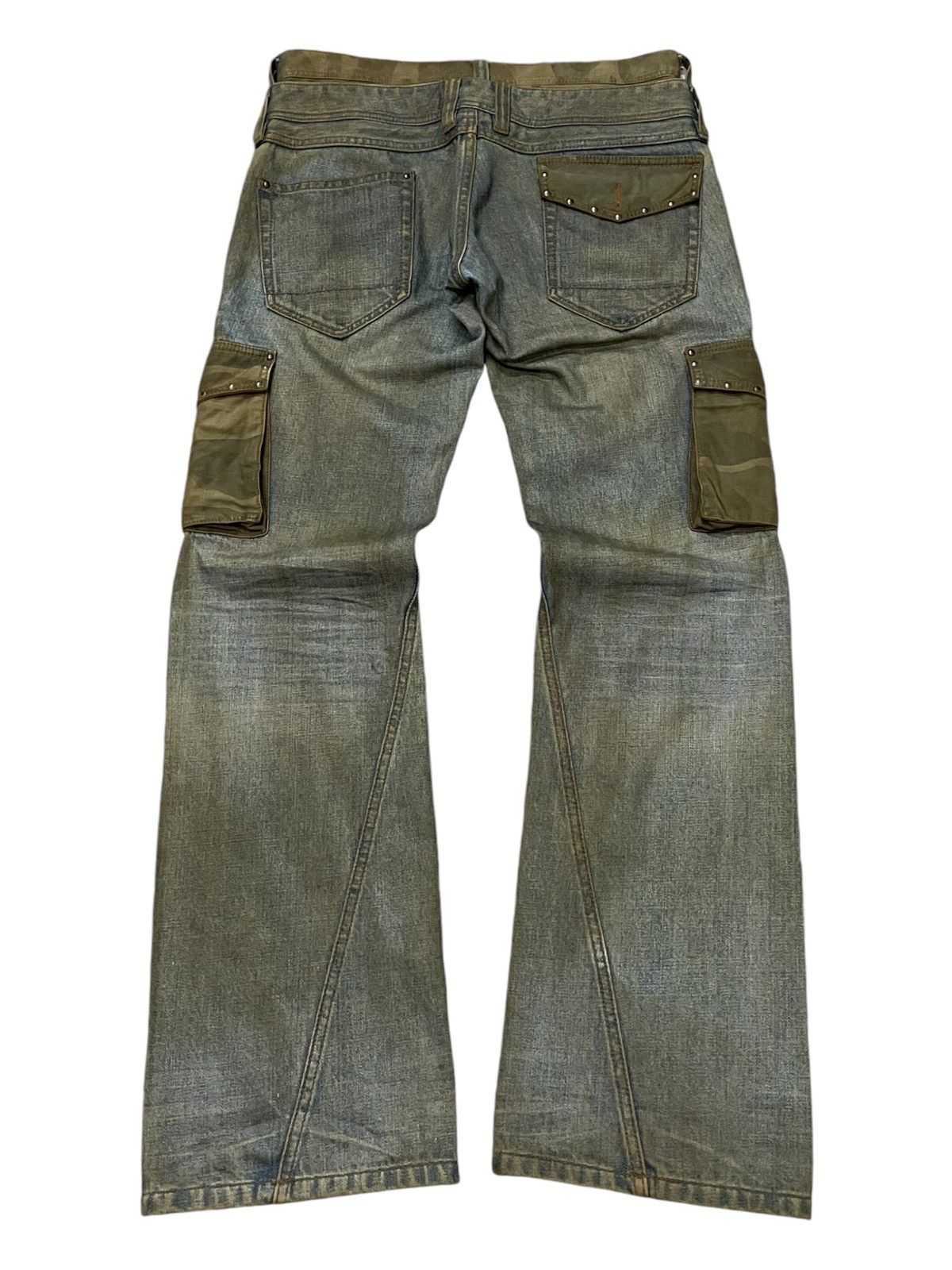 HIDEAWAYS × If Six Was Nine × In The Attic Hideaways Japan Muddy Dirty Double Waist Flared Cargo Jeans Size US 32 / EU 48 - 2 Thumbnail