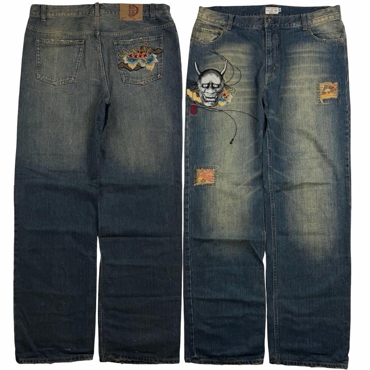 Karakuri Tamashii Karakuri Tamashii Embroidered Oni Japanese Jeans - Waist 38 Size US 38 / EU 54 - 1 Thumbnail