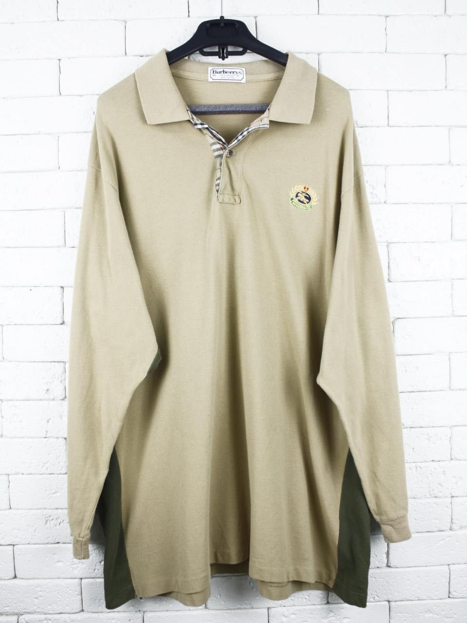 Burberry Burberrys Khaki Patchwork Polo Shirt Cus Long Sleeve Vintage Size US XL / EU 56 / 4 - 1 Thumbnail