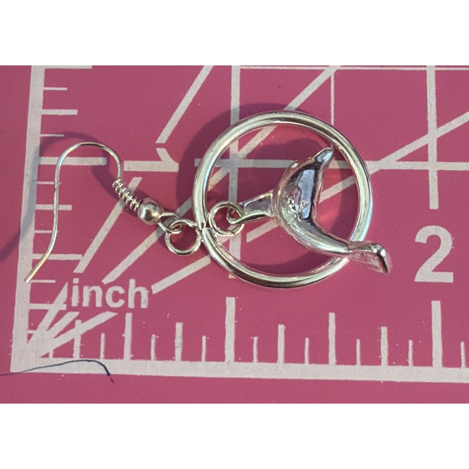 Other Silver Tone Dolphin Dangle Earrings Circular Hoop Hooks 1.75 Size ONE SIZE - 4 Thumbnail