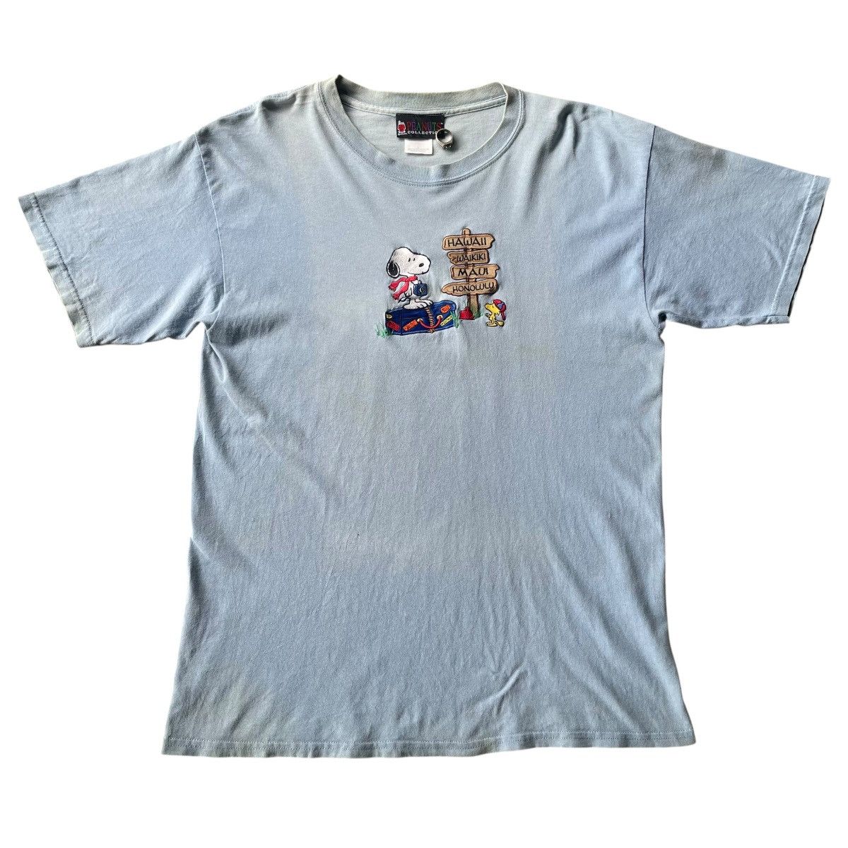 Vintage Peanuts Snoopy Woodstock Middle Embroidery Hawai Tee