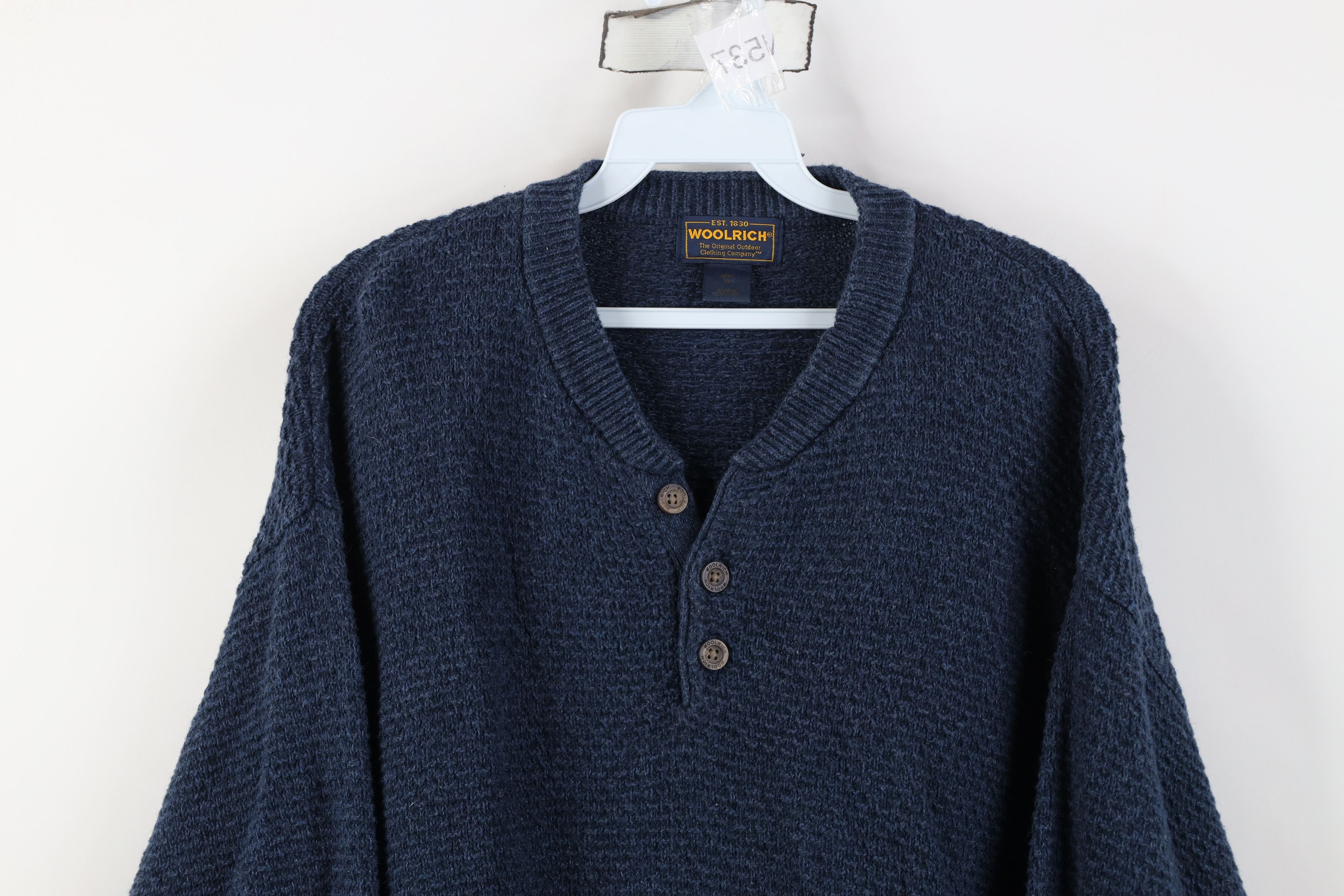 Woolrich Woolen Mills Vintage 90s Woolrich Blank Thermal Knit Henley Sweater Blue Size US XL / EU 56 / 4 - 2 Thumbnail