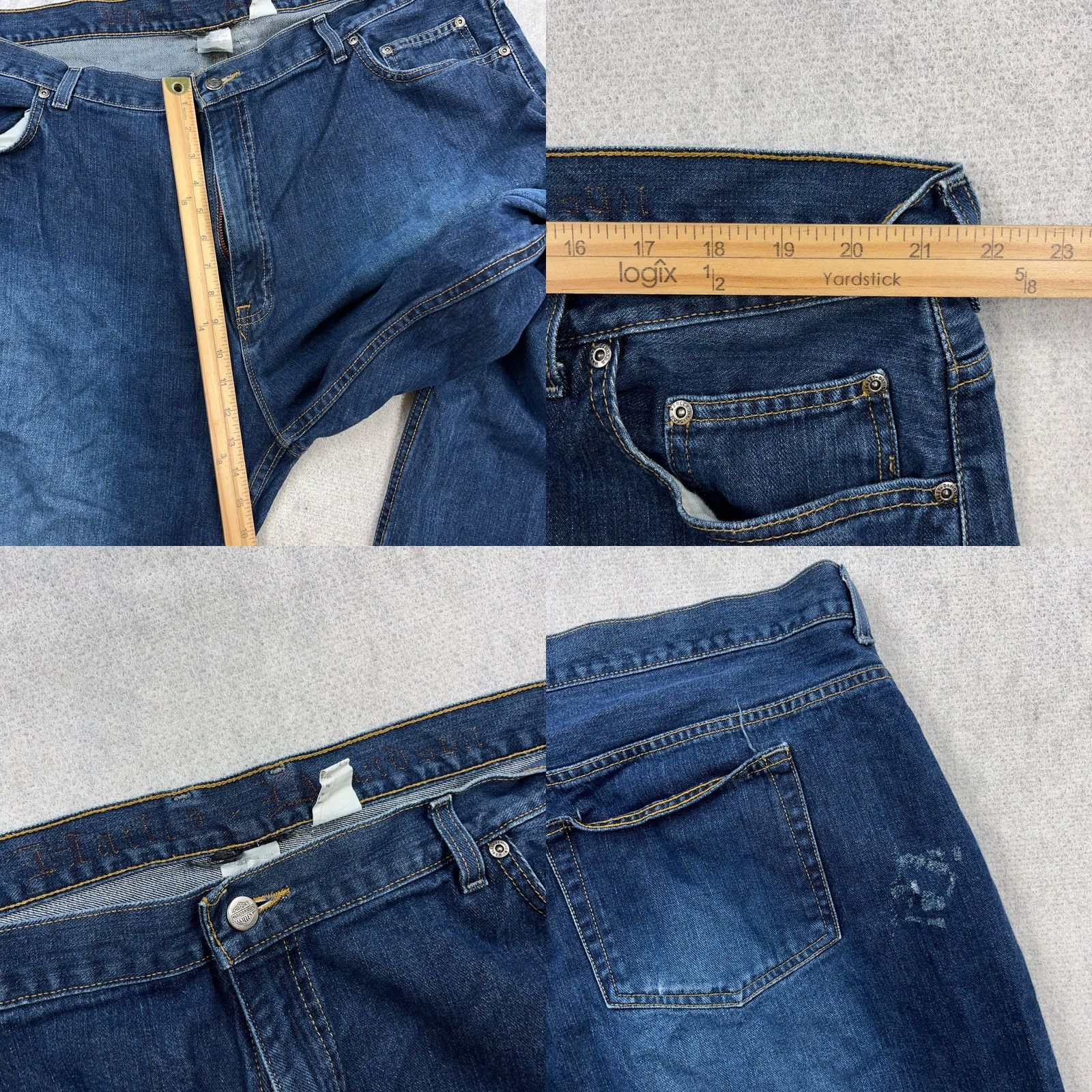 Harley Davidson Harley-Davidson Jeans Men 46x36 Slim Boot Cut Dark Wash USA Made Denim 5-Pocket Solid Blue MCM Images Size US 30 / EU 46 - 9 Thumbnail