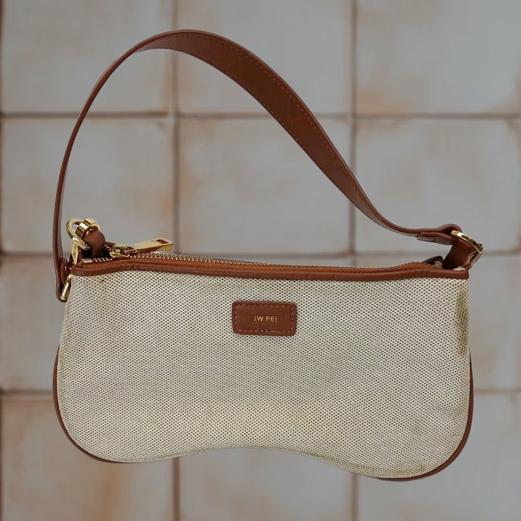 JW PEI JW PEI Shoulder Bag Womens Beige Canvas Brown Leather Handbag Logo Size ONE SIZE - 1 Thumbnail