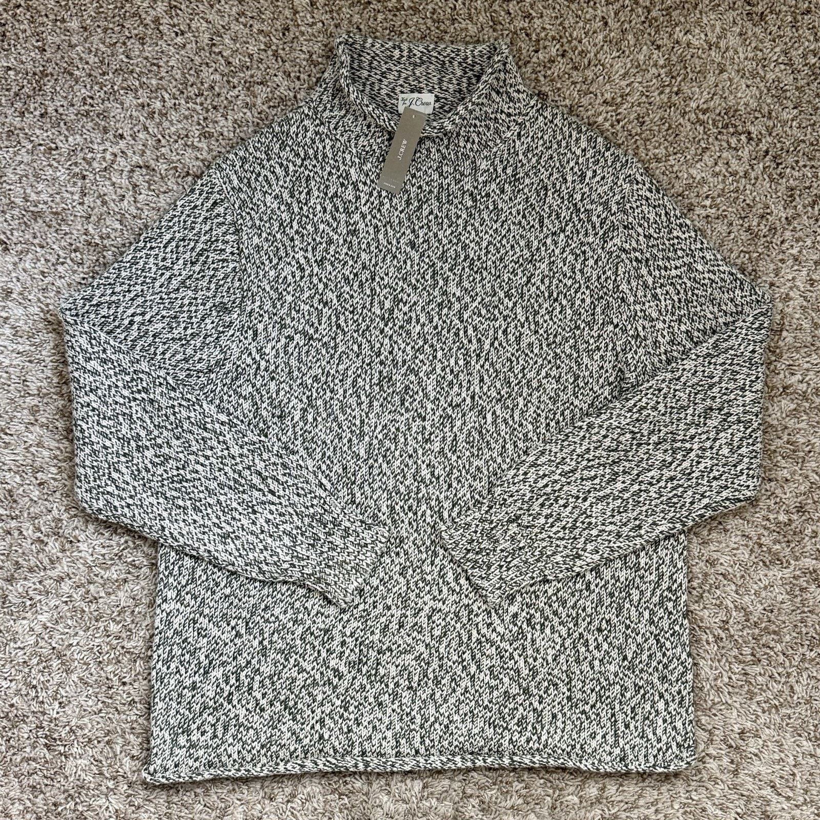 J.Crew NWT J. Crew Roll Neck Cotton Sweater Oatmeal Green Fisherman Size US L / EU 52-54 / 3 - 1 Thumbnail