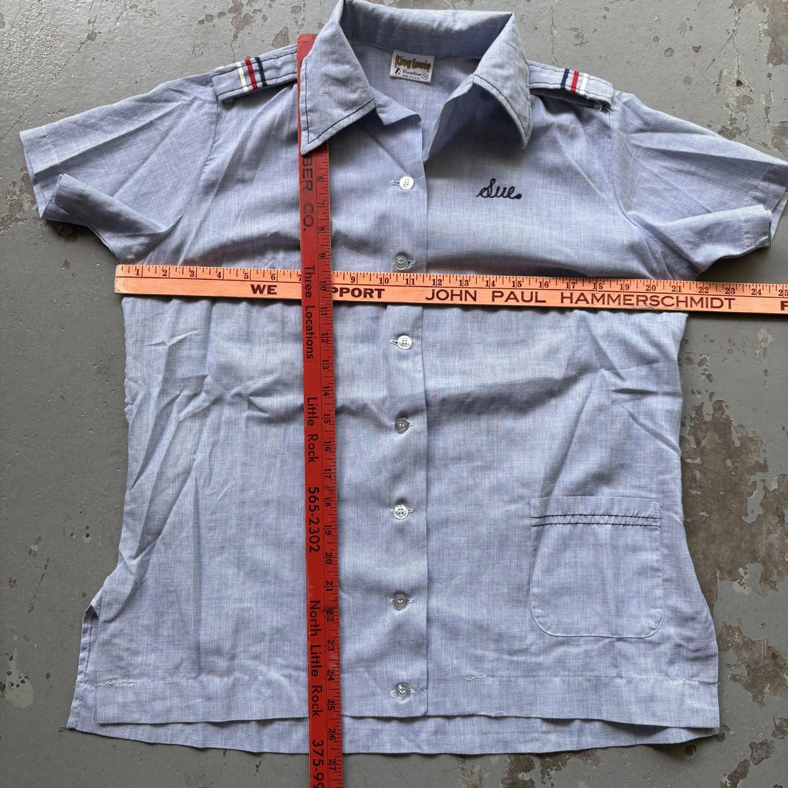 Vintage Vintage 70s King Louie Chambray Flock Aviation Bowling Shirt Size US L / EU 52-54 / 3 - 3 Thumbnail