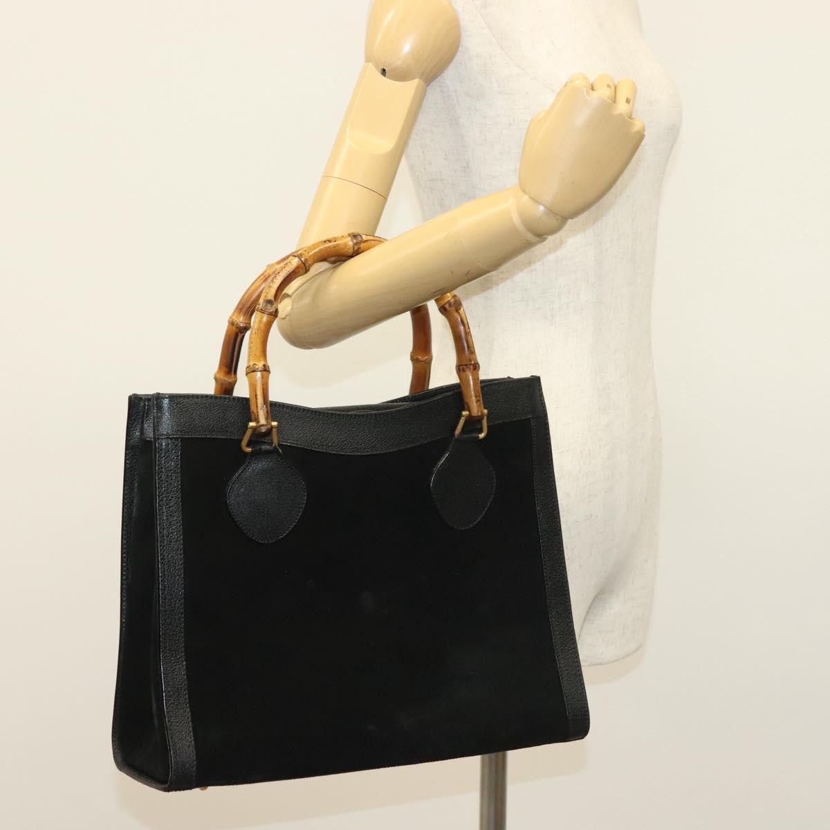 Gucci GUCCI Bamboo Hand Bag Suede Black Gold 002 1186 002 1186 Size ONE SIZE - 24 Thumbnail