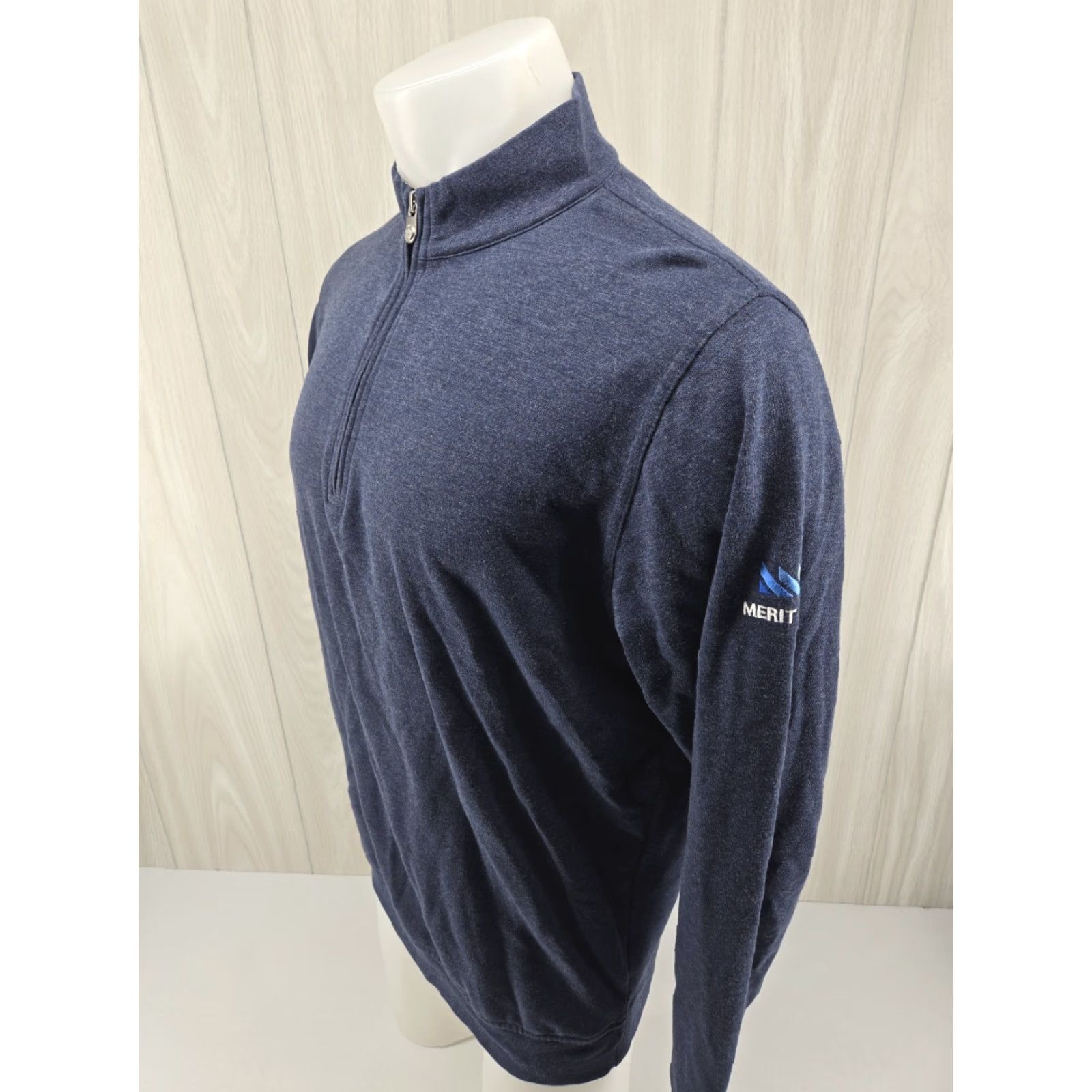 Peter Millar Peter Millar Golf Sweater Men's Large Blue 1/4 Zip Long Sleeve Logo Mock Neck Pullover Size US L / EU 52-54 / 3 - 4 Thumbnail