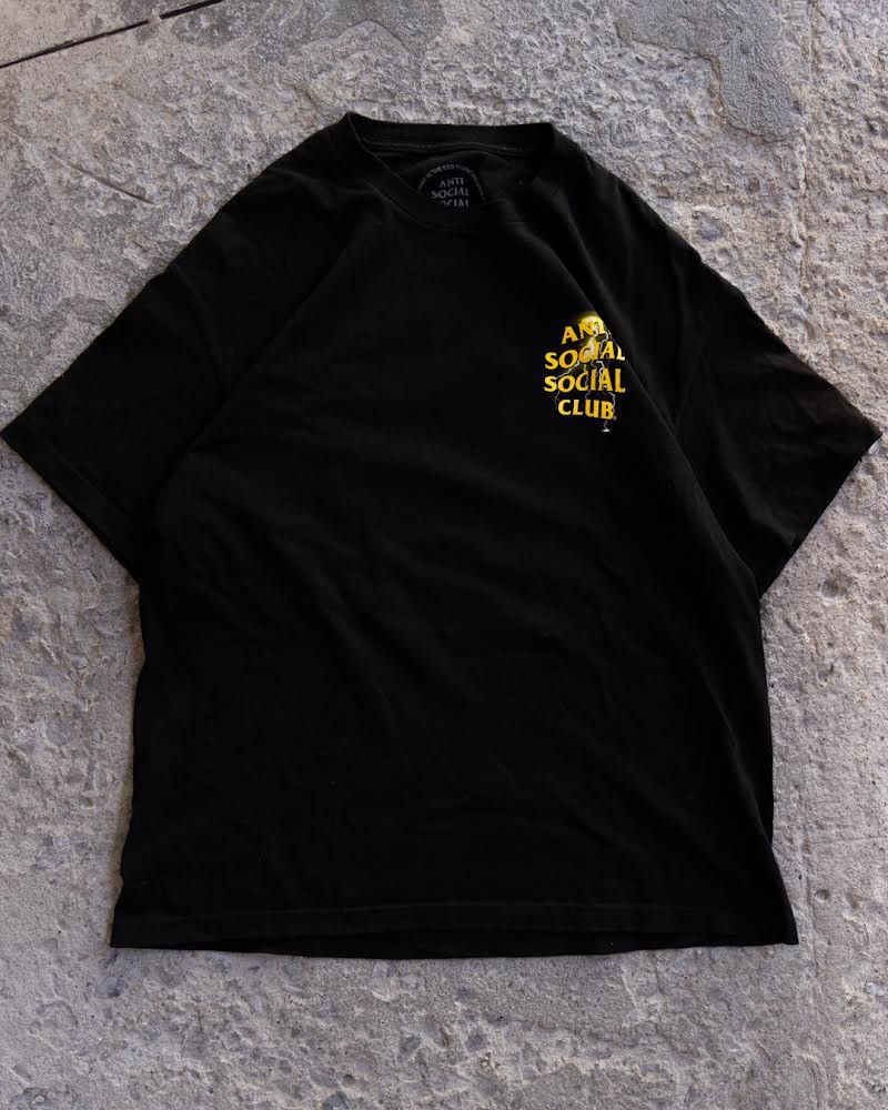 image of Anti Social Social Club Ds Weekly Exclusive Assc Lightning Bolt Yellow T Shirt in Black (Size XL)