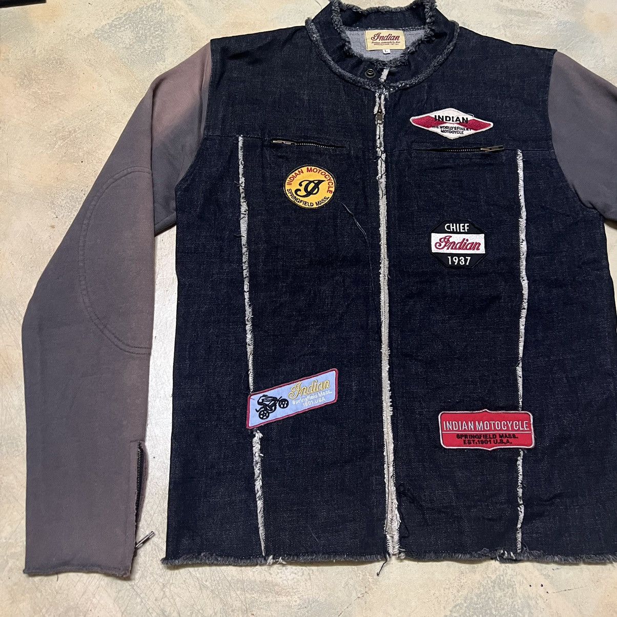 Vintage Vtg Indian Motorcycles Full Patches Sun Faded Denim Jacket Size US L / EU 52-54 / 3 - 4 Thumbnail