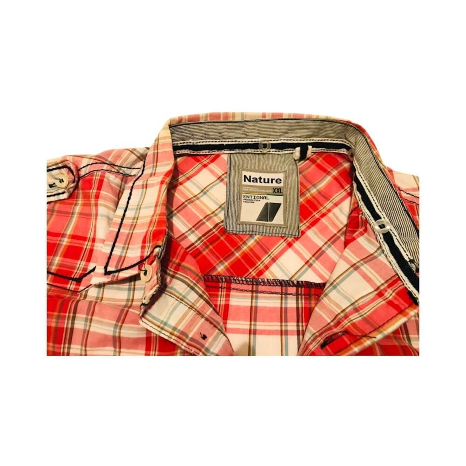 The Unbranded Brand Nature Men`s Casual Shirt Plaid Red White XXL Long Size US XXL / EU 58 / 5 - 4 Thumbnail