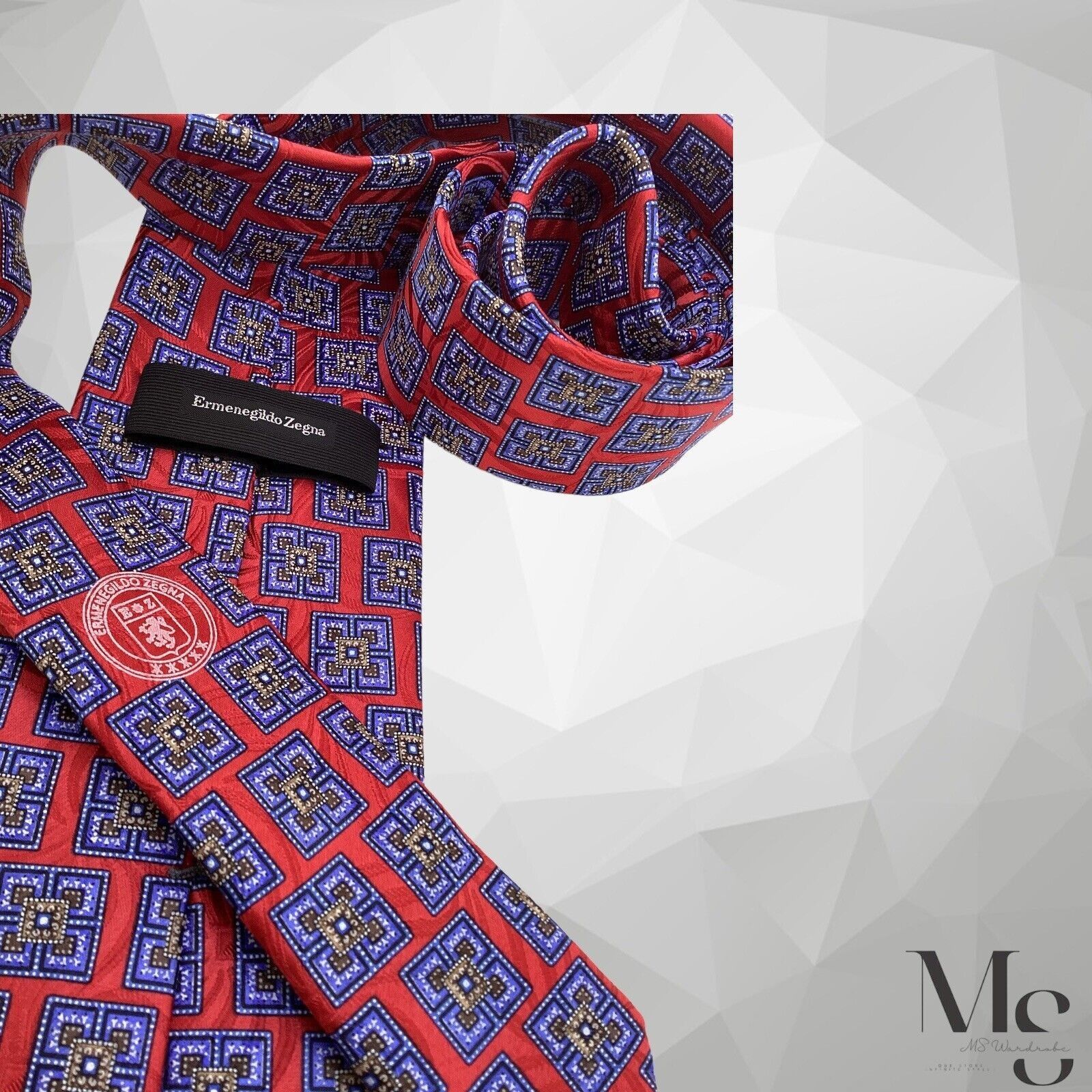 Ermenegildo Zegna ERMENEGILDO ZEGNA Black Tag Red Blue Medallion Silk Tie Ital Size ONE SIZE - 5 Thumbnail