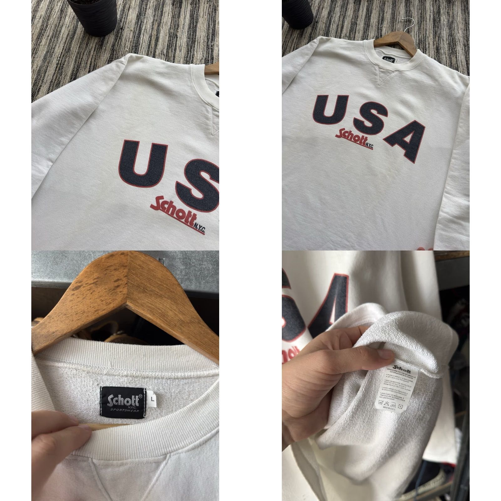 Schott VINTAGE Schott NYC White Sweatshirt Mens L 90s Big Logo USA Pullover Cotton Jersey Comfort Size US L / EU 52-54 / 3 - 8 Thumbnail