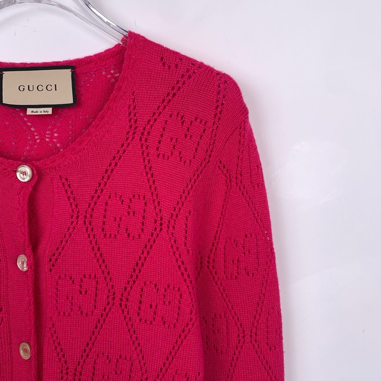 Gucci Gucci Double G Logo Cut-Out Design Hot Pink Wool Knitted Car Size S / US 4 / IT 40 - 5 Thumbnail