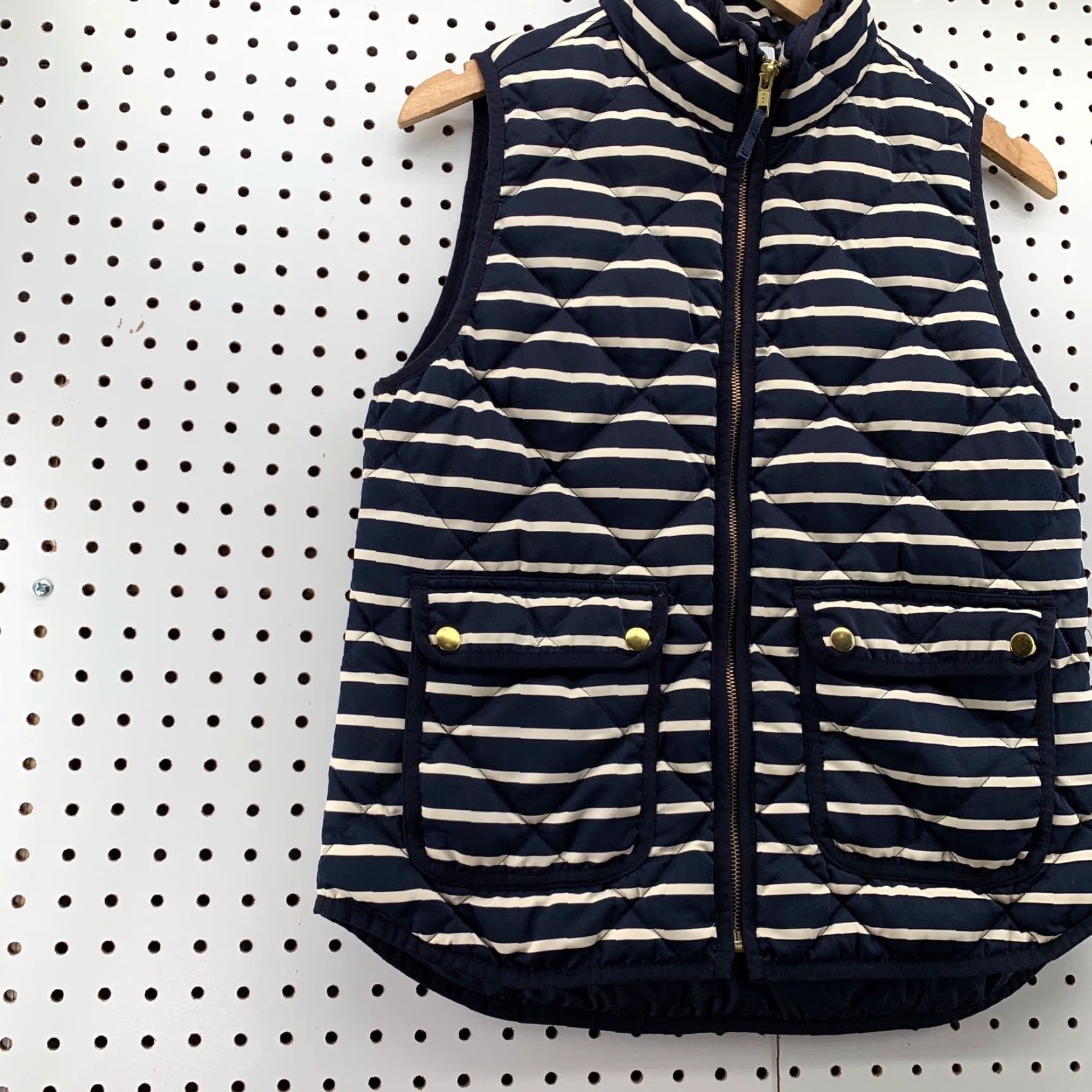 J.Crew JCrew Down Vest Puffer Jacket Women Small Blue Striped Sleeveless 18.5x24 Zip Pockets Casual Fall Winter - Mens Womens Size S / US 4 / IT 40 - 4 Thumbnail