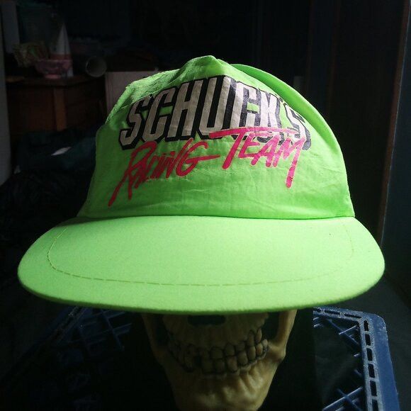 Vintage Vintage Schuck's Racing Team Neon Snap Back Hat Nylon Size ONE SIZE - 1 Thumbnail
