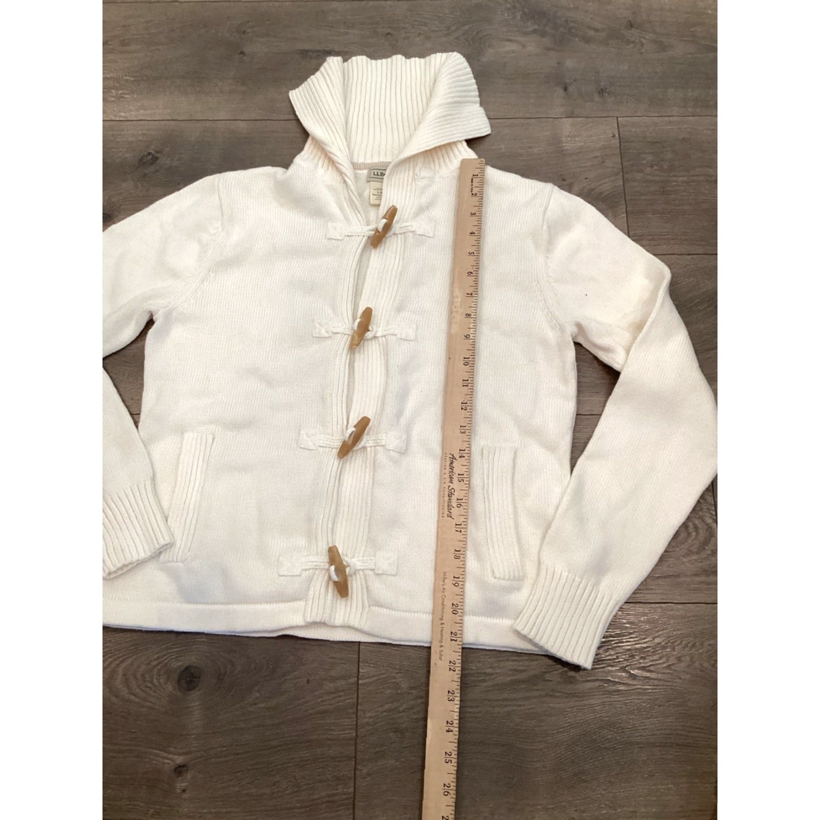 Vintage L.L. Bean Cable Knit Cardigan Sweater Collared Toggle Womens Small Cream 100% Cotton Size S / US 4 / IT 40 - 7 Thumbnail