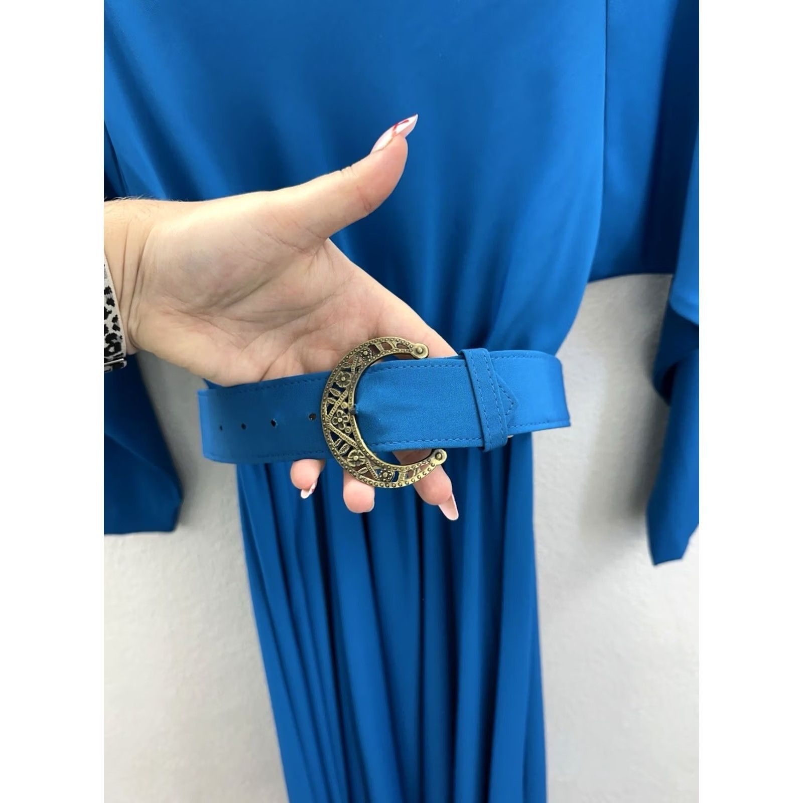 Vintage Willi of California Dress Blue VTG Belted Mock Neck Long Sleeve 6 Womens Vintage 80s 90s Spring Summer Fall Size M / US 6-8 / IT 42-44 - 3 Thumbnail