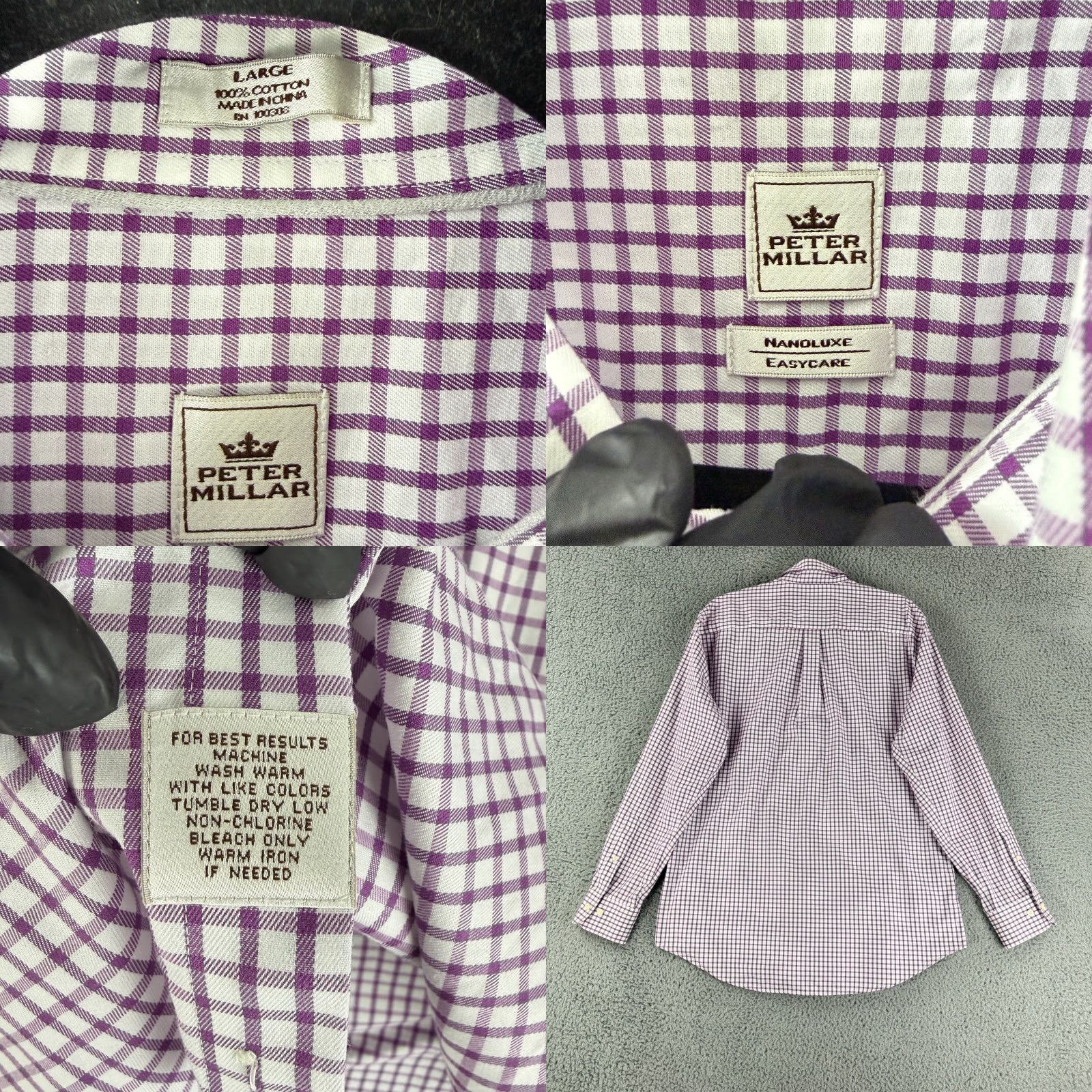 Peter Millar Peter Millar Button-Down Shirt Mens Large Purple Check Nanoluxe Easycare LS Size US L / EU 52-54 / 3 - 8 Thumbnail
