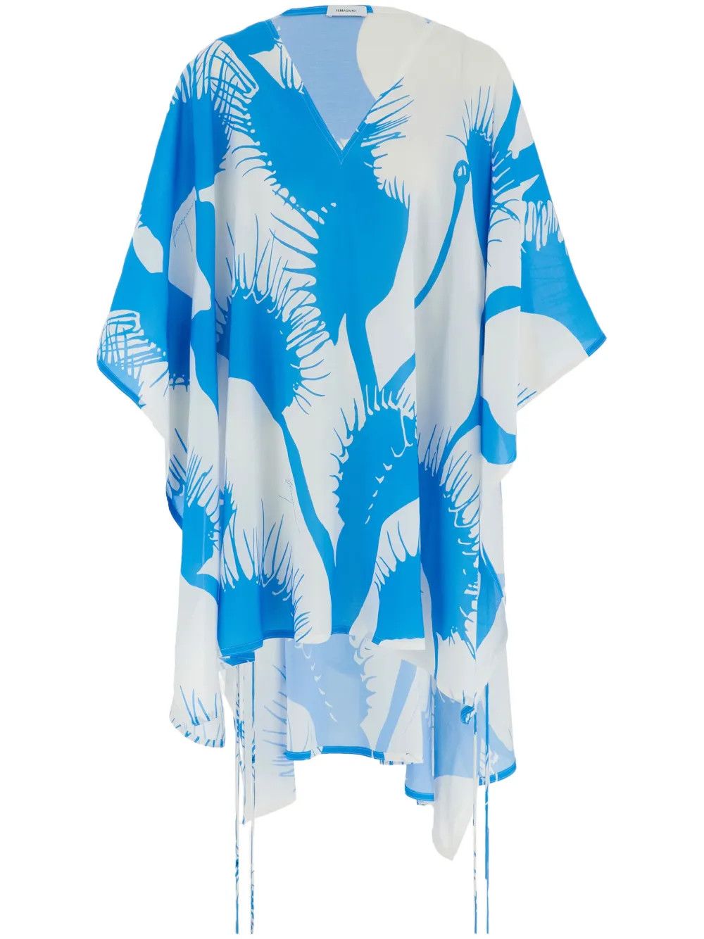 Salvatore Ferragamo o1s1rm0126 Venus Print Caftan in Blue/White Size XS / US 0-2 / IT 36-38 - 1 Thumbnail