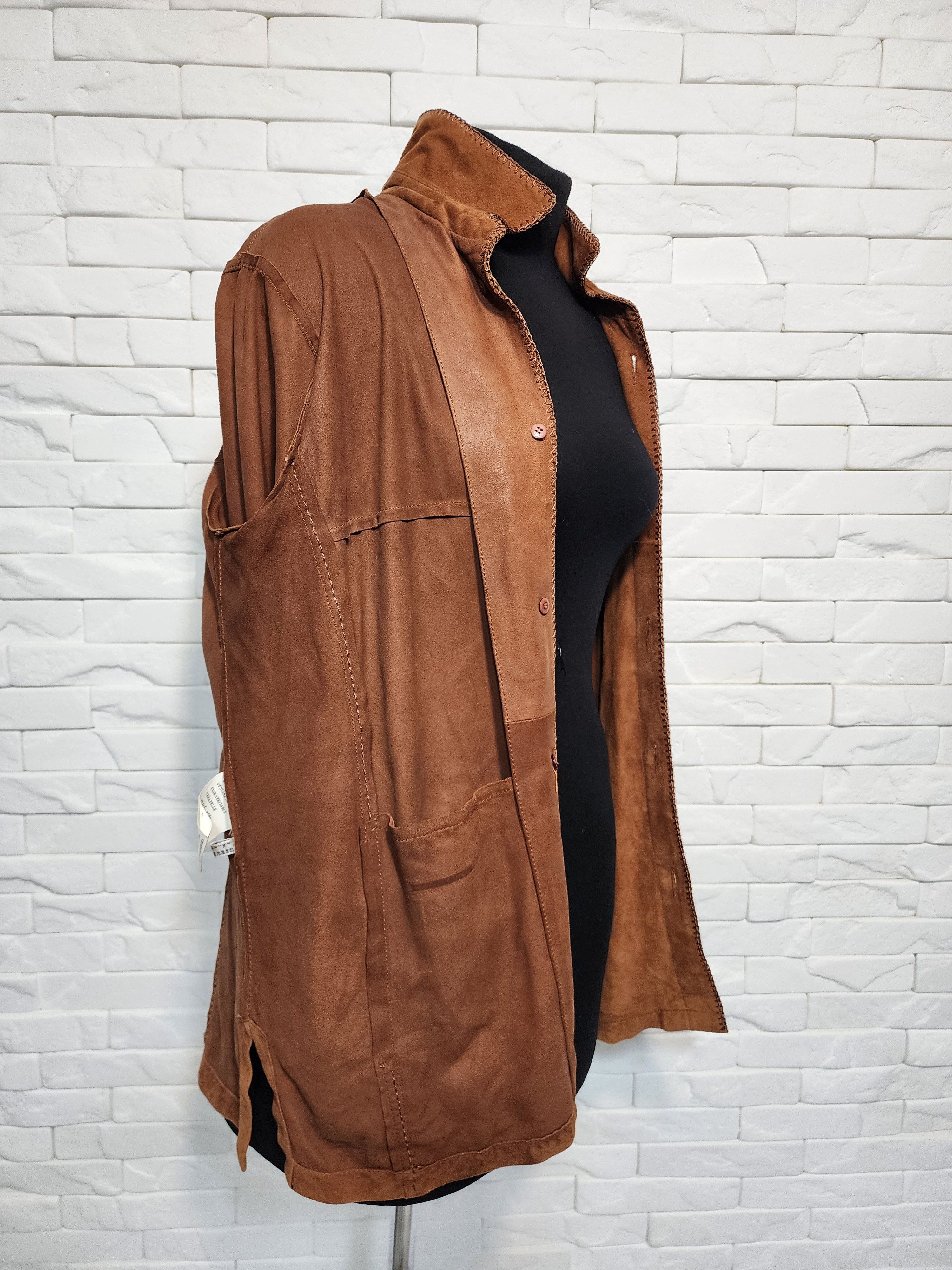 Genuine Leather Women's Suede Shirt: Brown Leather Simple Style Size XL / US 12-14 / IT 48-50 - 8 Thumbnail