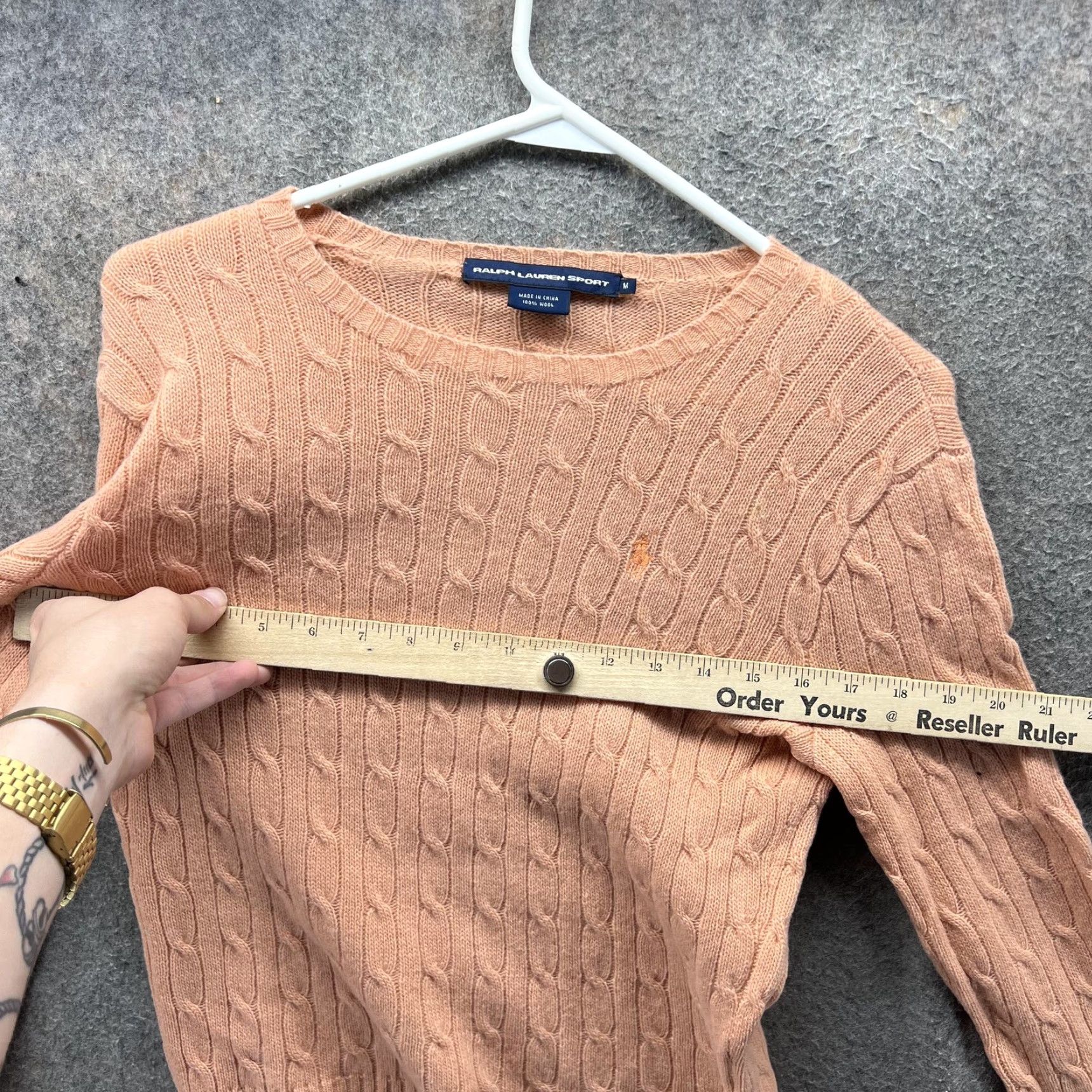 Polo Ralph Lauren VINTAGE Ralph Lauren Sport Sweater Womens Medium Orange Cable Knit 100% Wool Pullover Crew Neck Embroidered Pony Logo Size M / US 6-8 / IT 42-44 - 4 Thumbnail