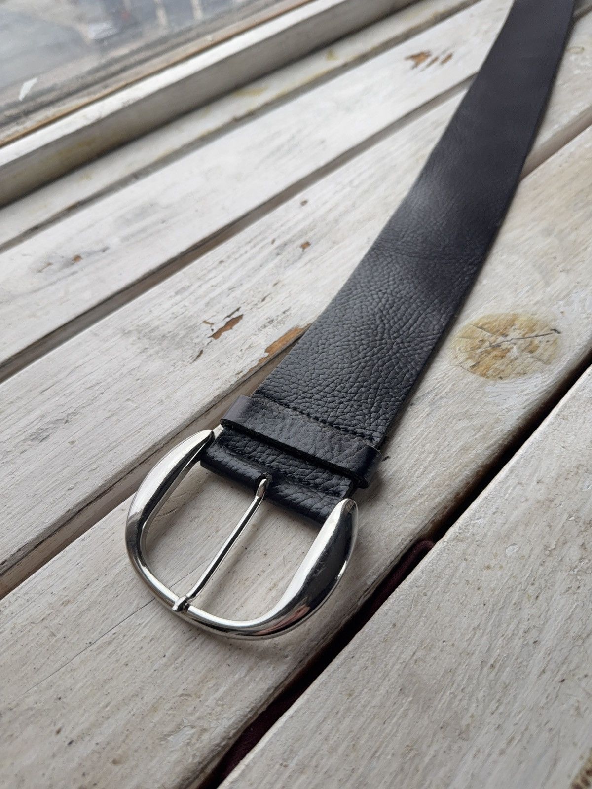 Japanese Brand Baguette Accessoires Navy Leather Belt 95cm Silver Buckle Size ONE SIZE - 2 Thumbnail