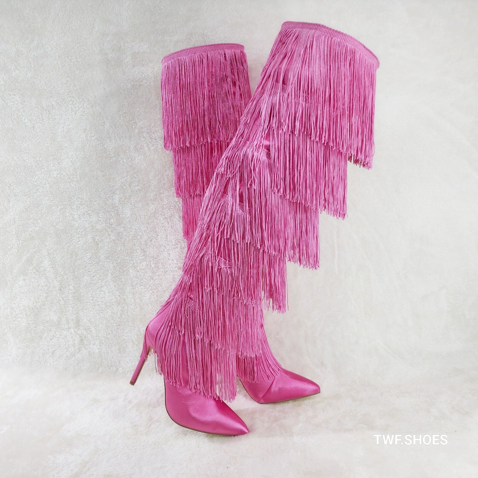 Other Gogo Fringed Thread Tassle OTK Thigh High Pink Satin High He Size US 6 / IT 36 - 1 Thumbnail