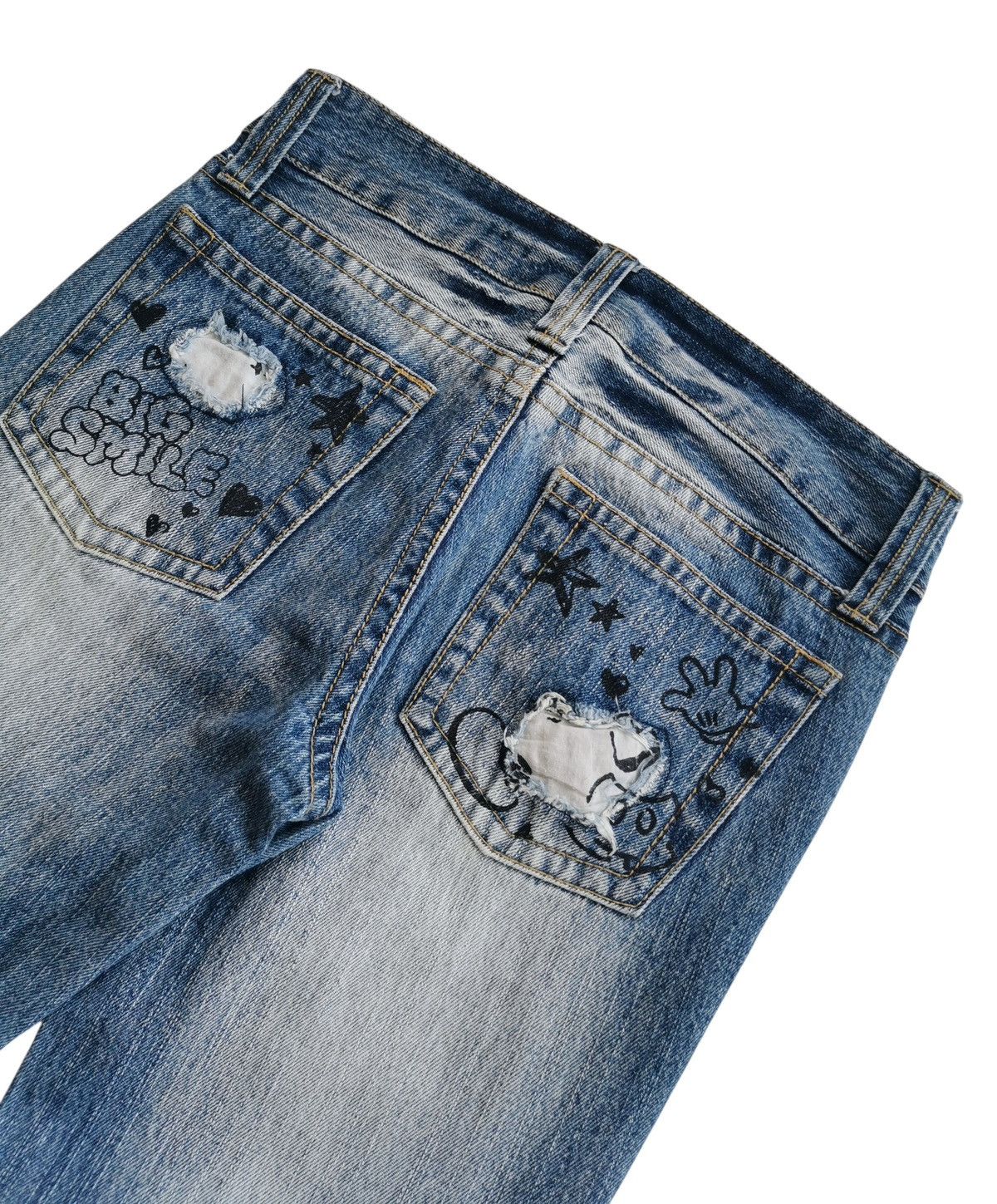 Anime Vintage Mickey Mouse Denim Distressed Jeans Size US 29 - 5 Thumbnail