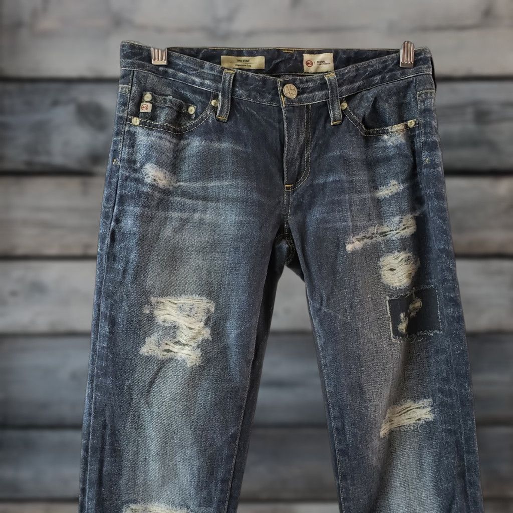 Denime AG Adriano Goldschmied Womens Digital Luxe Denim Stilt Cigarette Leg Jeans Sz 25 Blue Skinny Casual Retro 90s Womens Jeans Size 42" / US 20 - 1 Thumbnail