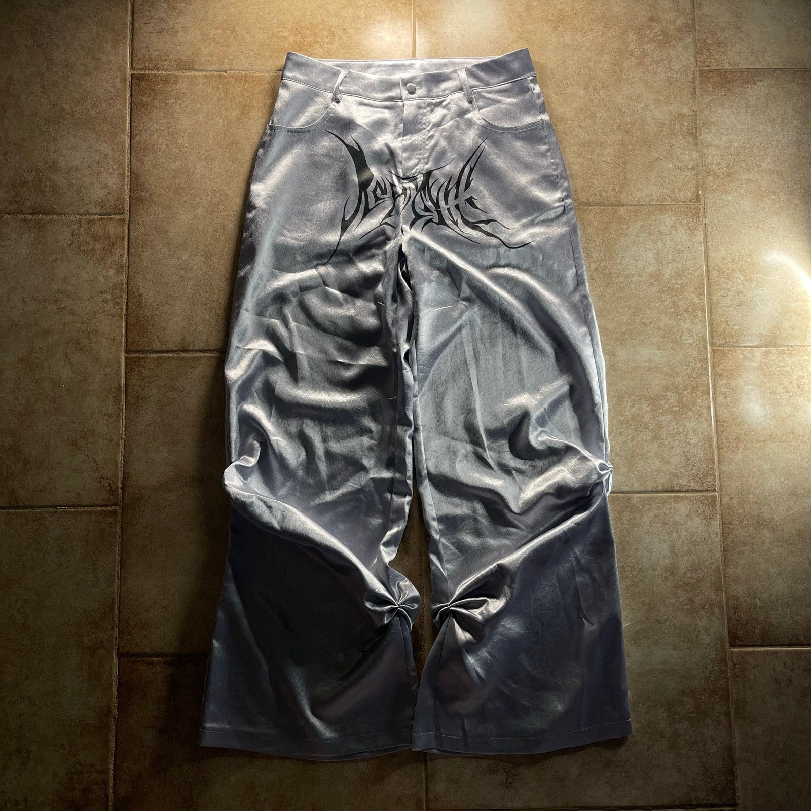 Japanese Brand Gothic Crotch Print Silver Baggy Pants Size US 30 / EU 46 - 1 Thumbnail