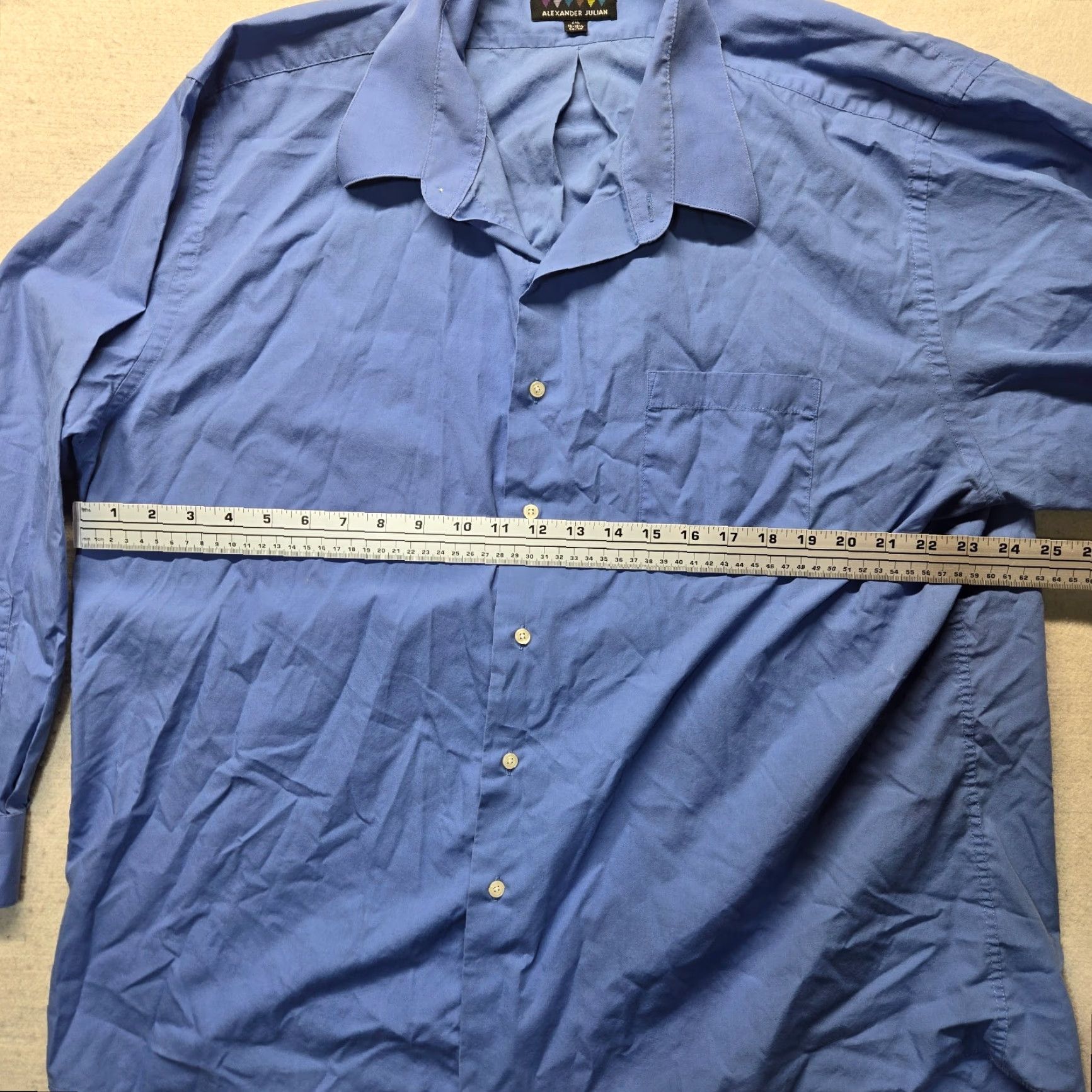 Alexander Julian Alexander Julian Colours Solid Blue Button Shirt Men 2XL Blue Button-Up Collared Woven Cotton Blend Regular Size 2XL Mens Size US XXL / EU 58 / 5 - 3 Thumbnail