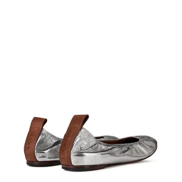 Lanvin o1g2r1mq1024 Leather Ballet Flats in Silver & Brown Size US 10 / IT 40 - 4 Thumbnail