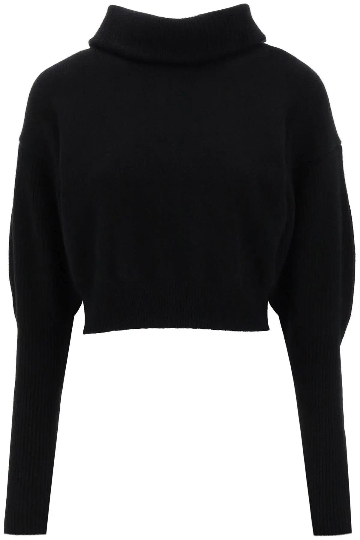image of Alexander Mcqueen O1S22I1N0324 Cropped Funnel-Neck Sweater In Black, Women's (Size Medium)