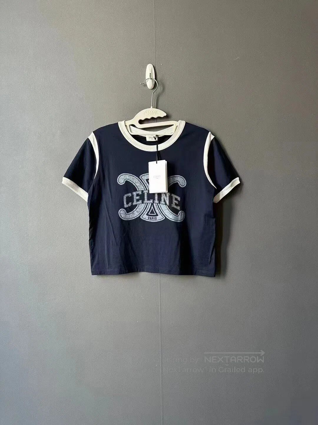 Celine CELINE White and Blue Triomphe Logo Short Sleeve T-Shirt| Size S / US 4 / IT 40 - 1 Thumbnail