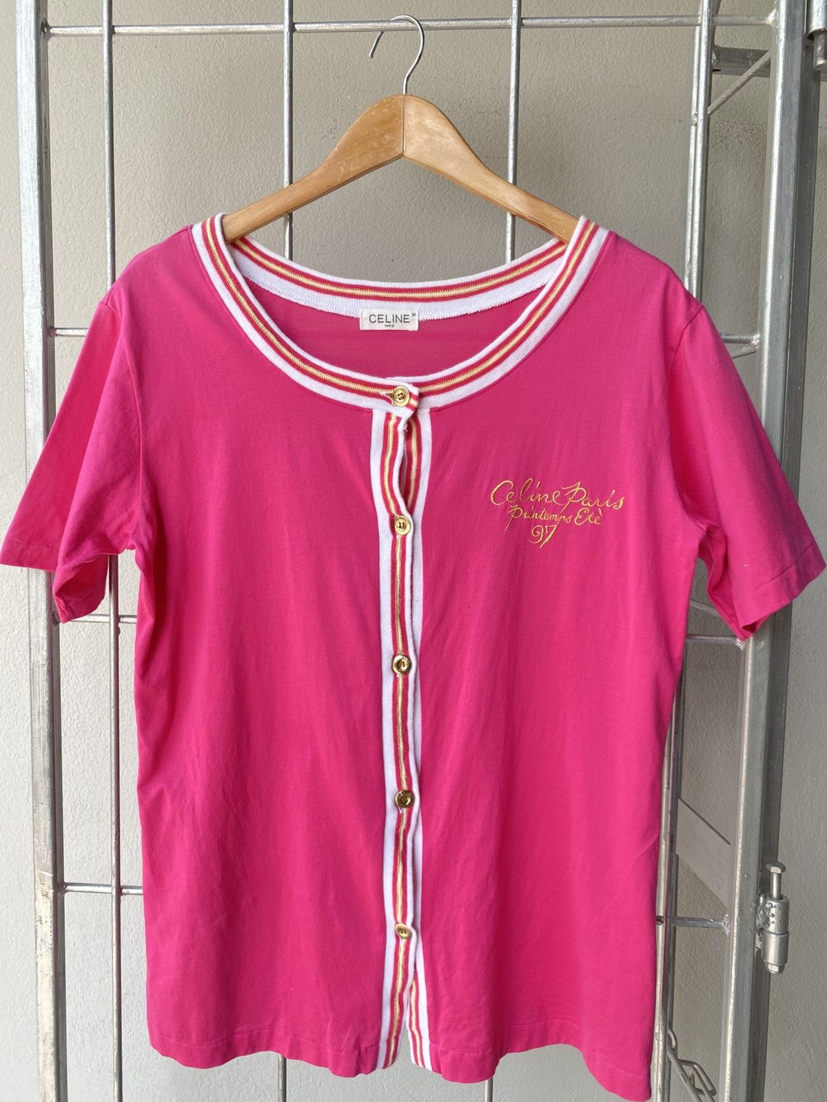 Celine Celine Pink & Gold Embroidered Blouse with Gold Buttons. Size M / US 6-8 / IT 42-44 - 1 Thumbnail
