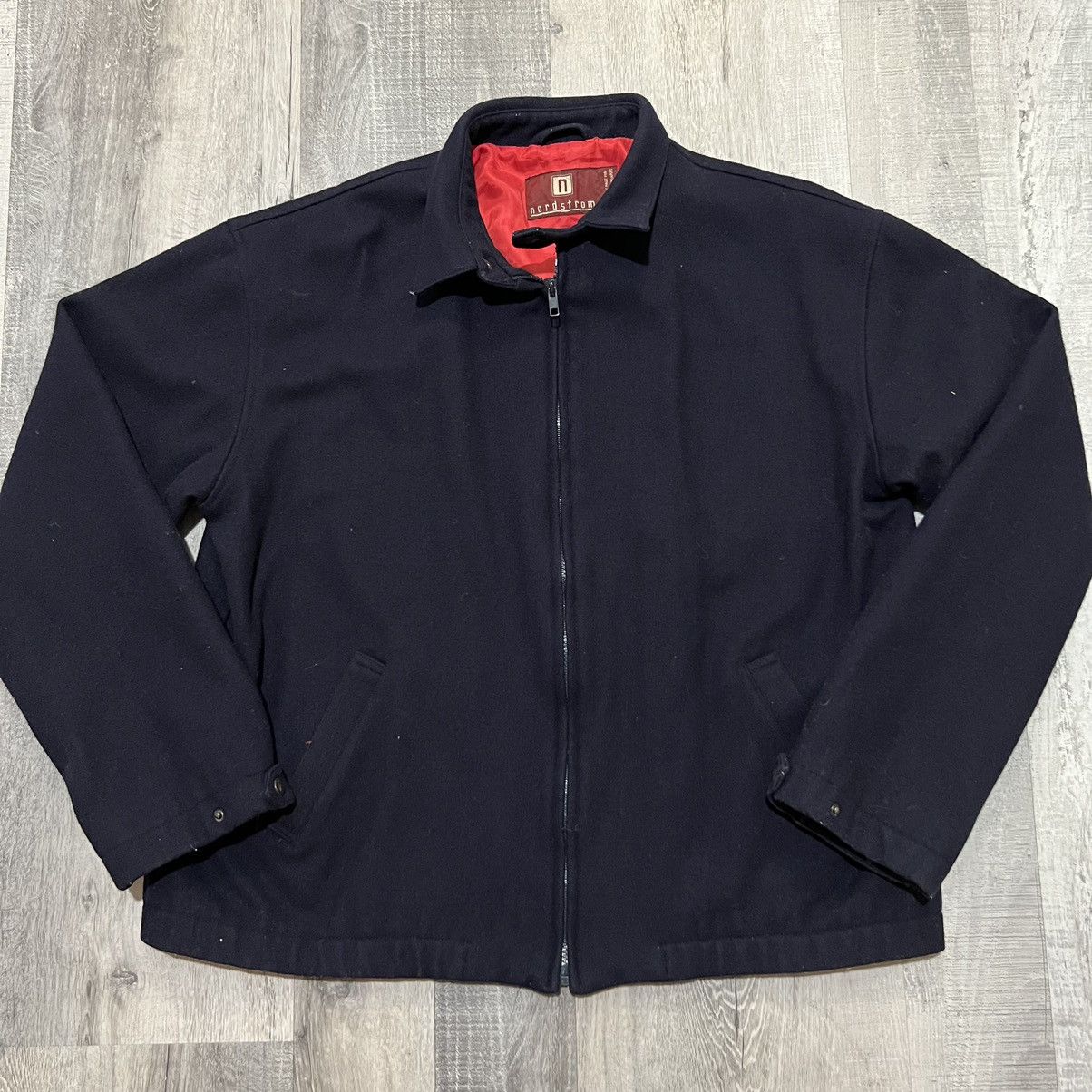 VTG Nordstrom Navy Blue 1980s Wool Full Zip Bomber Jacket