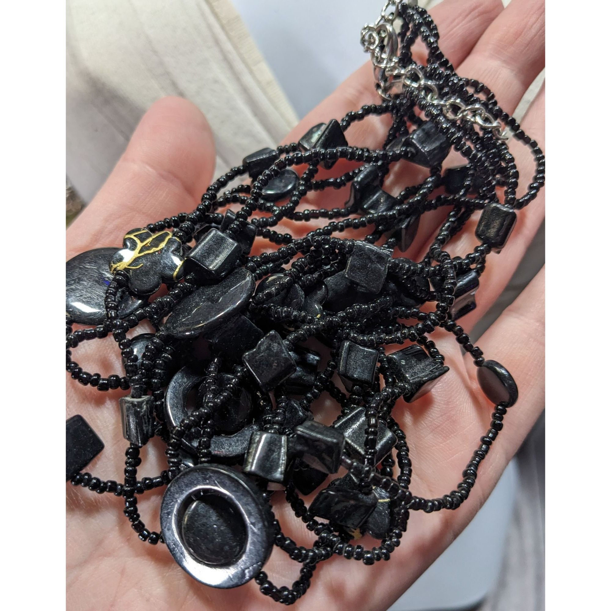 Other Multistrand Black Beaded Artisan Necklace With Geometric Sto Size ONE SIZE - 5 Thumbnail