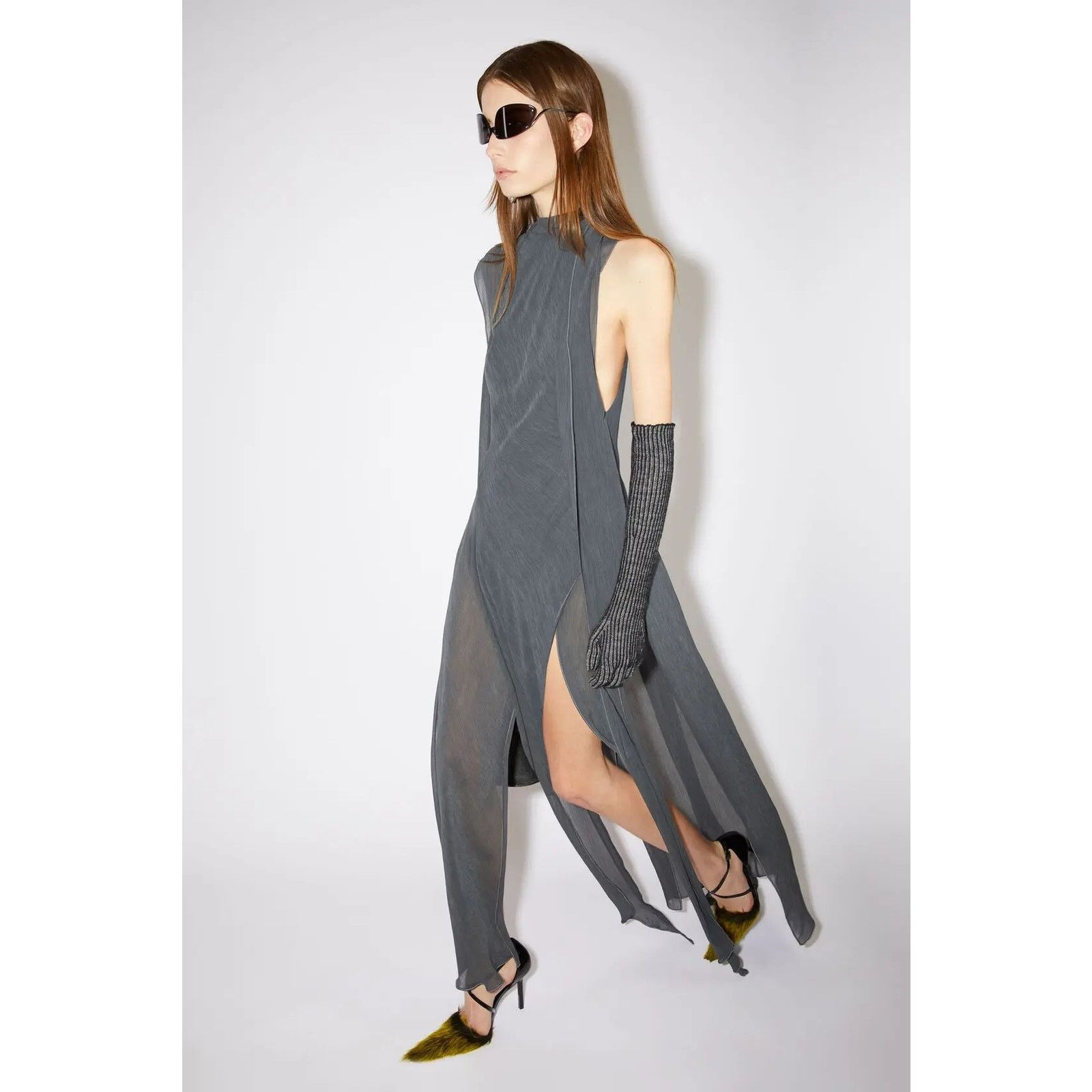Acne Studios $1080 Acne Studios Gray High Neck Crepe Dress Size XS / US 0-2 / IT 36-38 - 12 Thumbnail