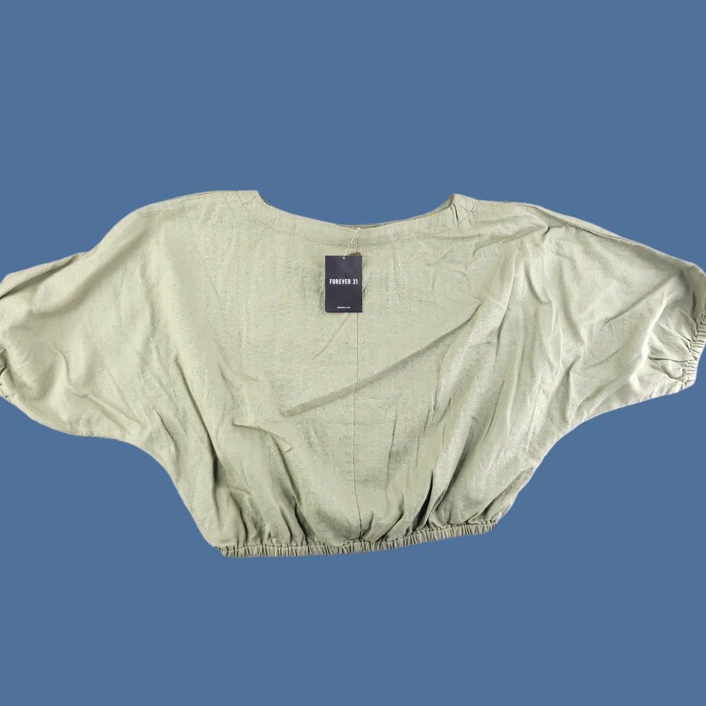 Forever 21 FOREVER 21 Blouse Shirt Womens S Linen Green Kendall Kylie Olive Woven Knit? Size S / US 4 / IT 40 - 1 Thumbnail