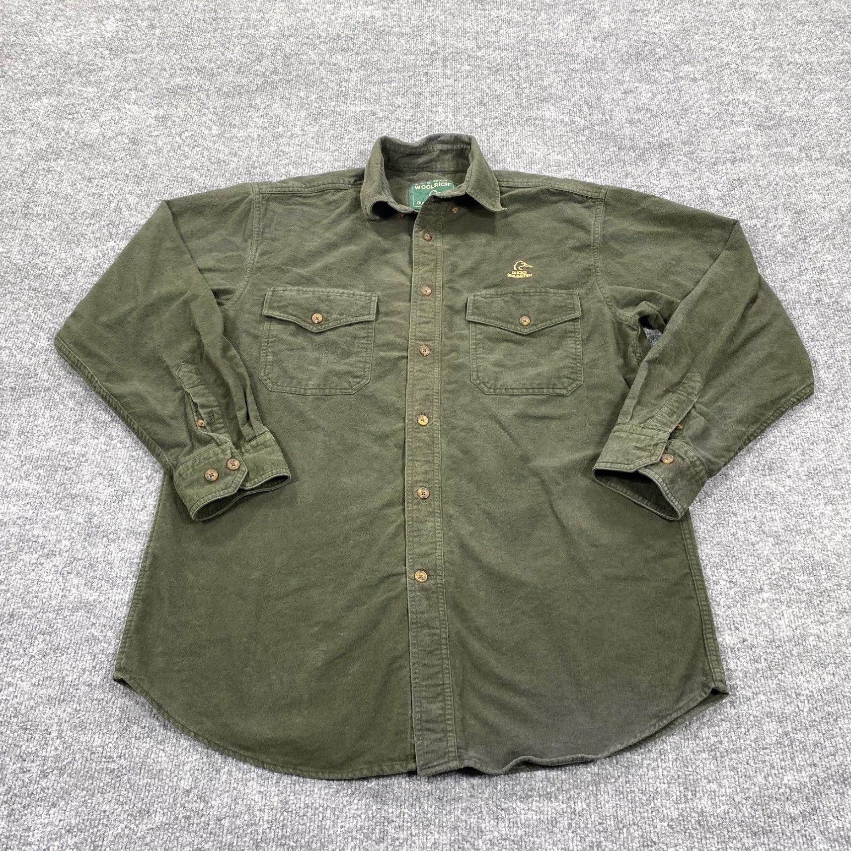 Vintage Woolrich Ducks Unlimited Shirt Mens Medium Green Flannel Long Sleeve Button Up Size US M / EU 48-50 / 2 - 2 Thumbnail