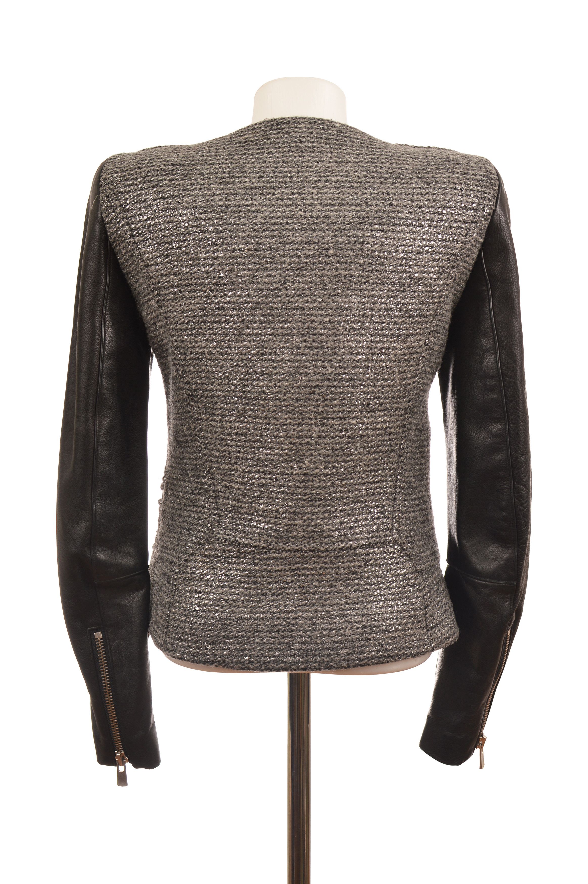 Maje Maje H12 Rumeur Wool Leather Moto Biker Jacket Size XS / US 0-2 / IT 36-38 - 3 Thumbnail