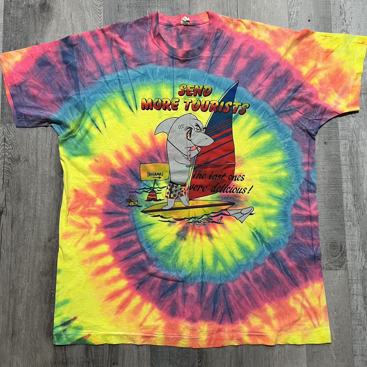 Vintage VTG 1980s Bahamas Tie Dye Shark Send More Tourists Travel T Size US XXL / EU 58 / 5 - 1 Thumbnail