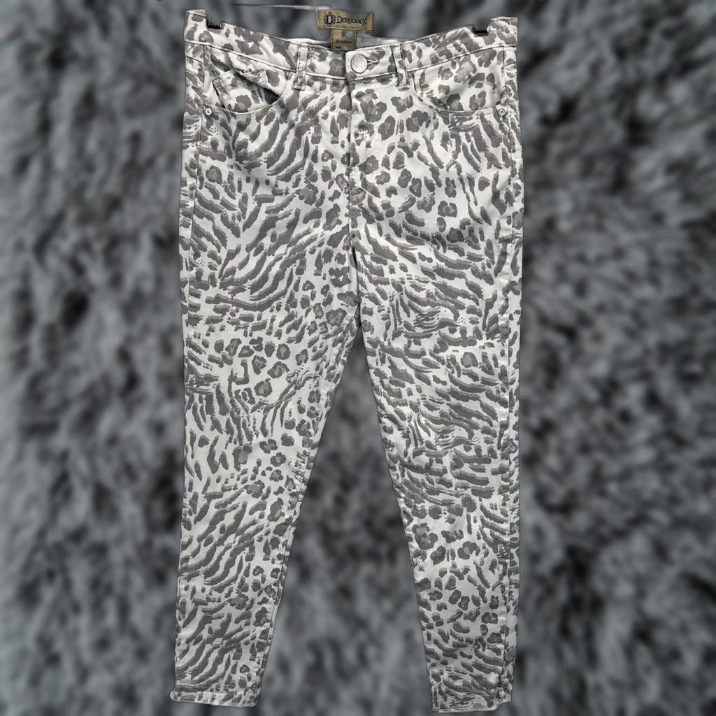 Vintage DEMOCRACY Animal Print Jeans Sz 8 Womens Skinny Raw Hem White Grey Leopard Size 30" / US 8 / IT 44 - 1 Thumbnail