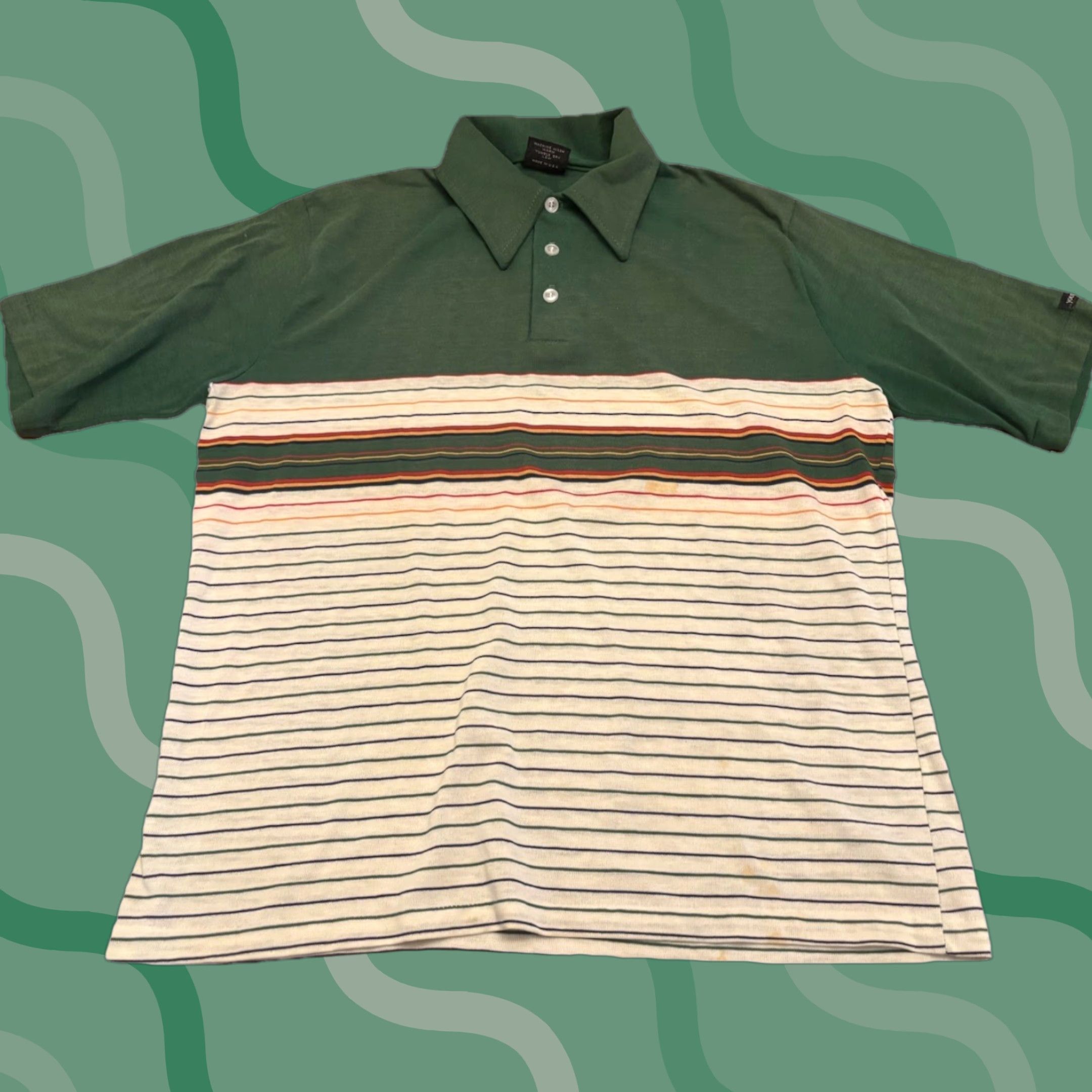 Vintage VINTAGE Polo Shirt Striped Green Ocean Pacific Unbranded L Adult Unisex Short Sleeve Collared 80s Surf Skate Preppy Beach Water Sports Size US L / EU 52-54 / 3 - 1 Thumbnail