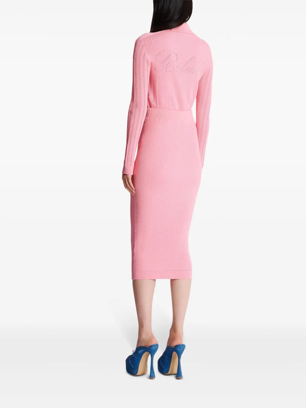 Balmain o1s1wg111225 Woven Midi Skirt in Pink Size 26" / US 2 / IT 38 - 4 Thumbnail