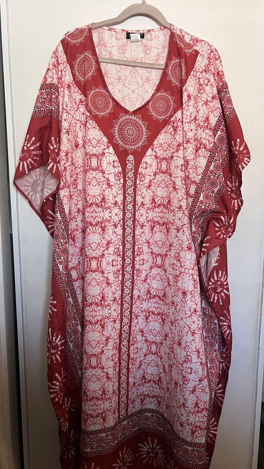 Other Ashro Red White Mandala Sun Kaftan Dress Kimono Sleeve Size ONE SIZE - 1 Thumbnail
