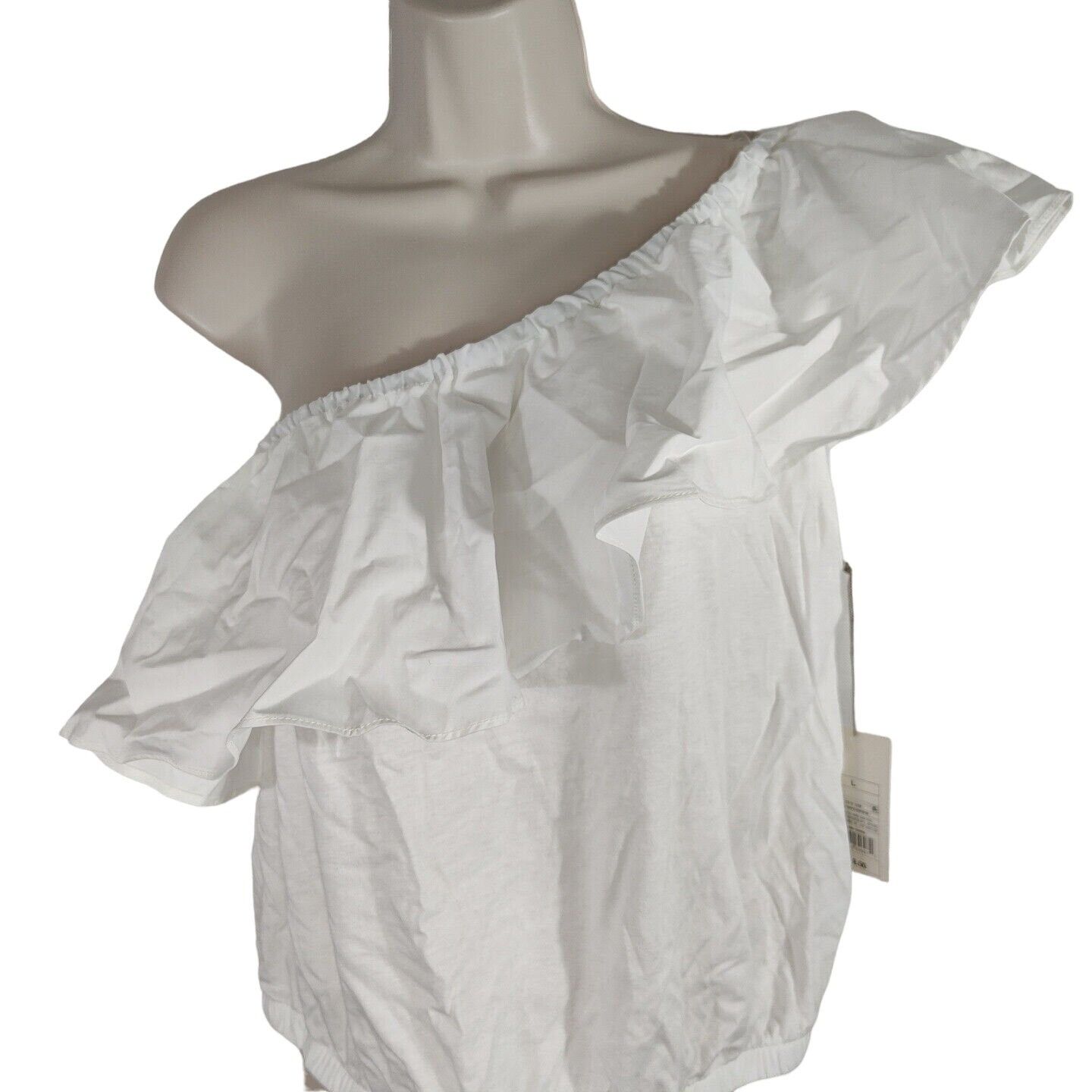 Other A New Day White One Shoulder Crop Top Women Size L Ruffle Size L / US 10 / IT 46 - 2 Thumbnail