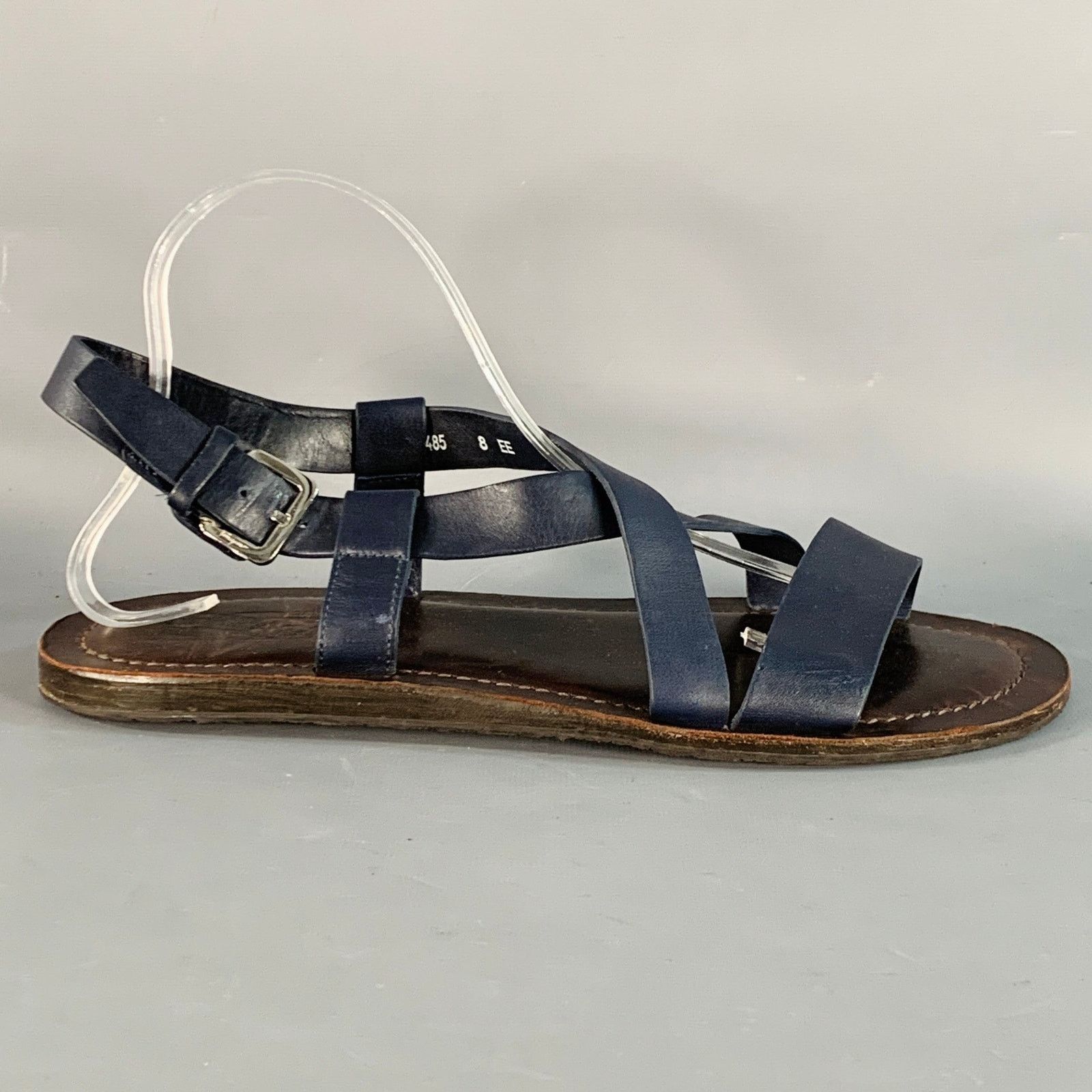 Salvatore Ferragamo Size 8 Navy Brown Leather Strappy Sandals Size US 8 / EU 41 - 2 Thumbnail